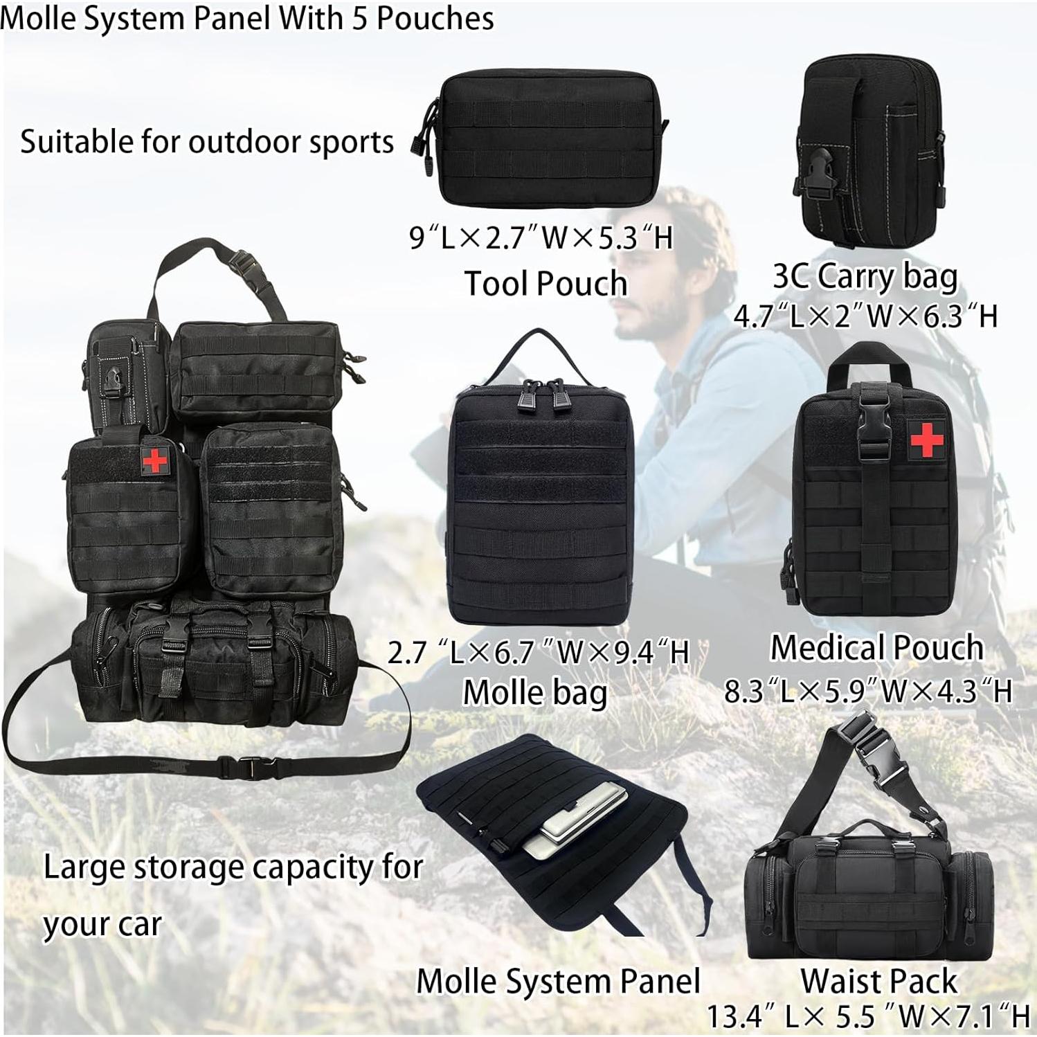 Organizador de Asiento Táctico MEAUTELE con 5 Bolsillos Desmontables