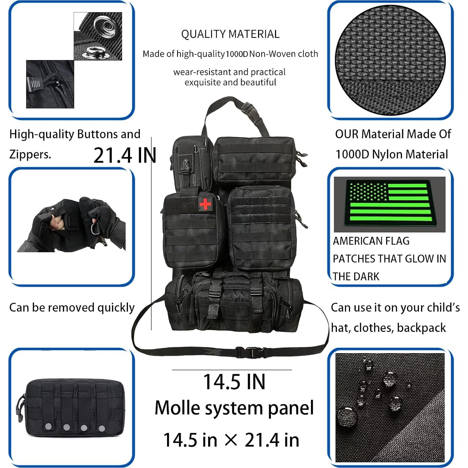 Organizador de Asiento Táctico MEAUTELE con 5 Bolsillos Desmontables