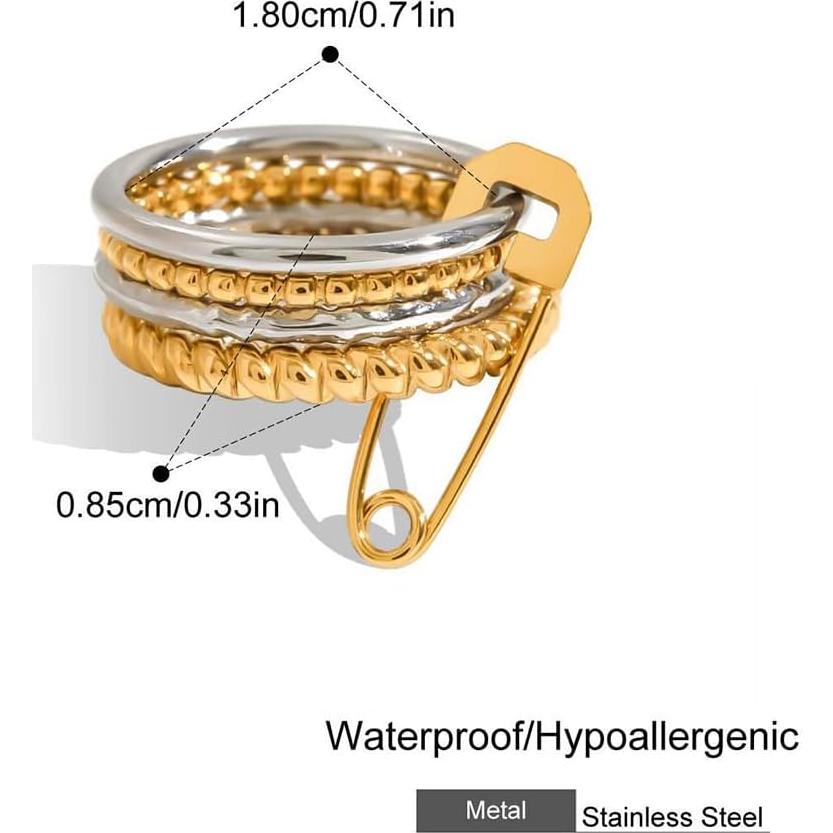 Conjunto de 4 Anillos Apilables de Acero Titanio Tono Plateado/Oro
