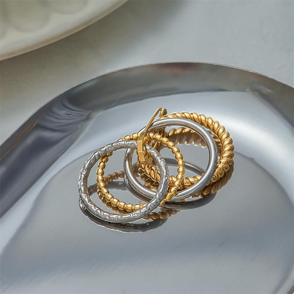 Conjunto de 4 Anillos Apilables de Acero Titanio Tono Plateado/Oro