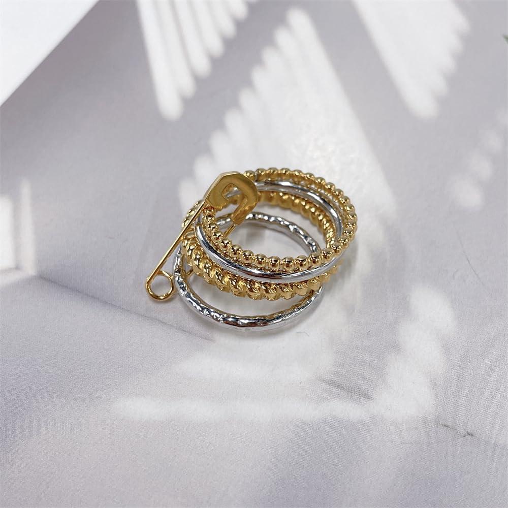 Conjunto de 4 Anillos Apilables de Acero Titanio Tono Plateado/Oro