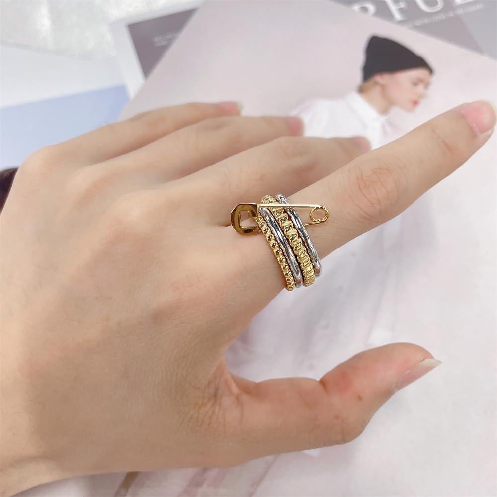 Conjunto de 4 Anillos Apilables de Acero Titanio Tono Plateado/Oro