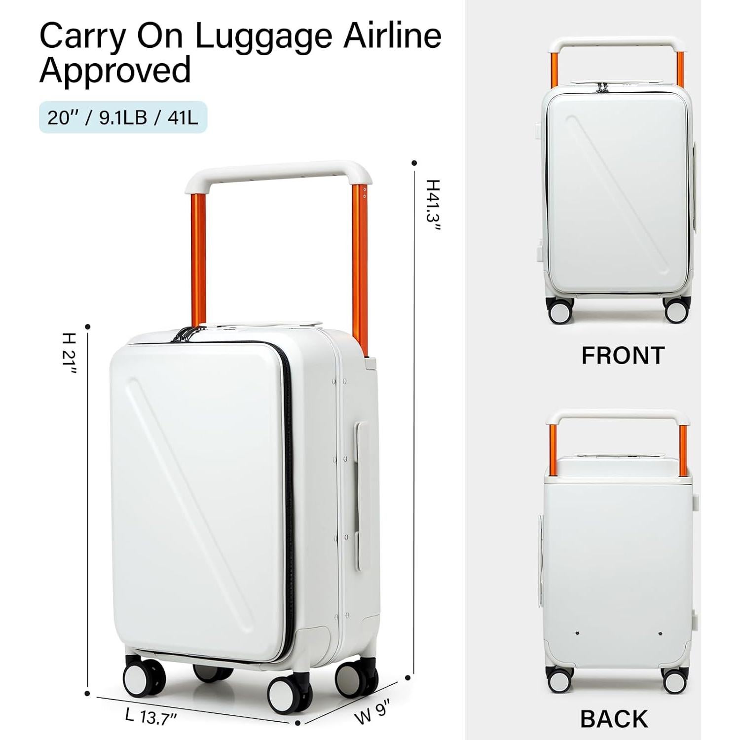 Maleta de Mano MILADA 20" Carcasa Dura Blanco TSA 41L