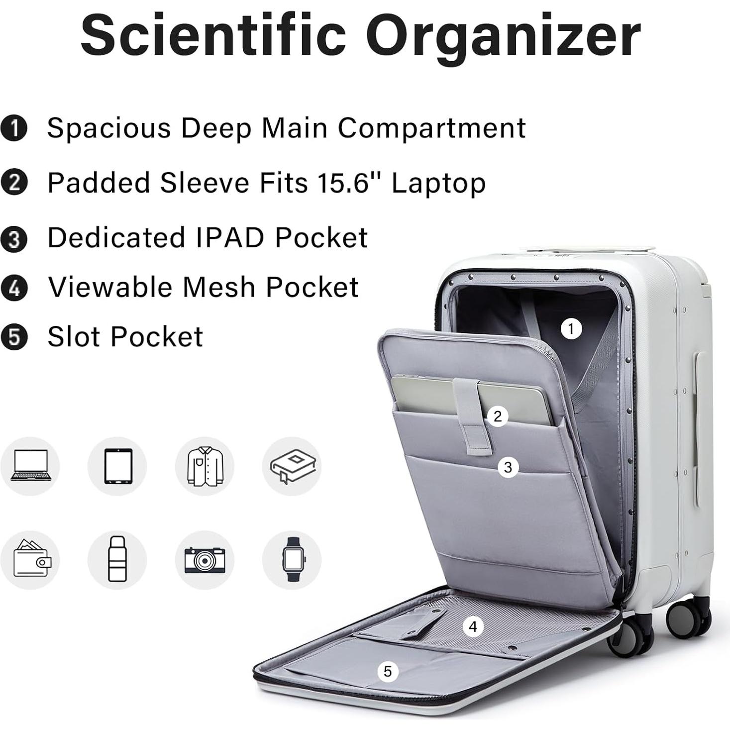 Maleta de Mano MILADA 20" Carcasa Dura Blanco TSA 41L