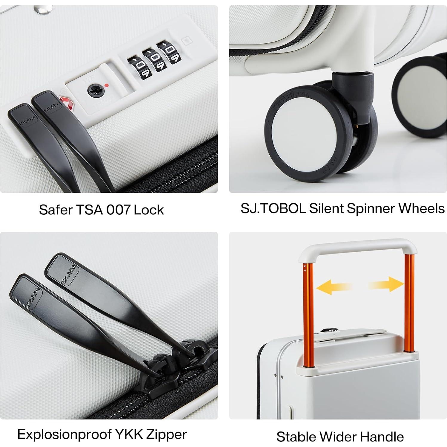 Maleta de Mano MILADA 20" Carcasa Dura Blanco TSA 41L