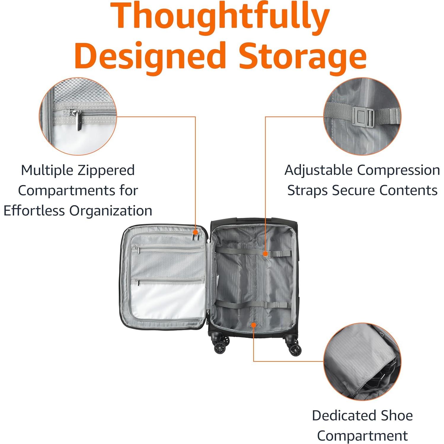 Maleta de Mano Amazon Basics 20" Negra con Cerradura TSA