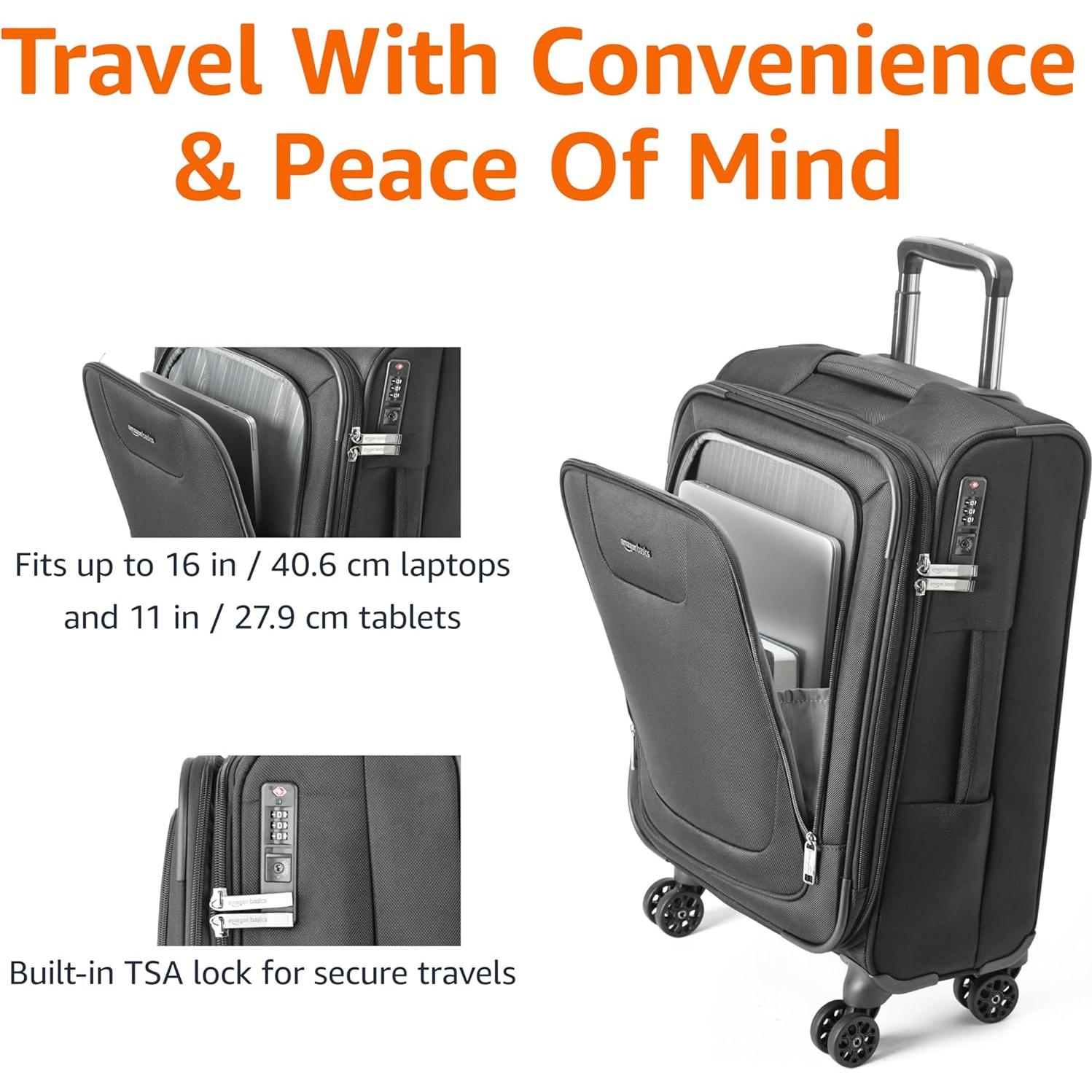 Maleta de Mano Amazon Basics 20" Negra con Cerradura TSA