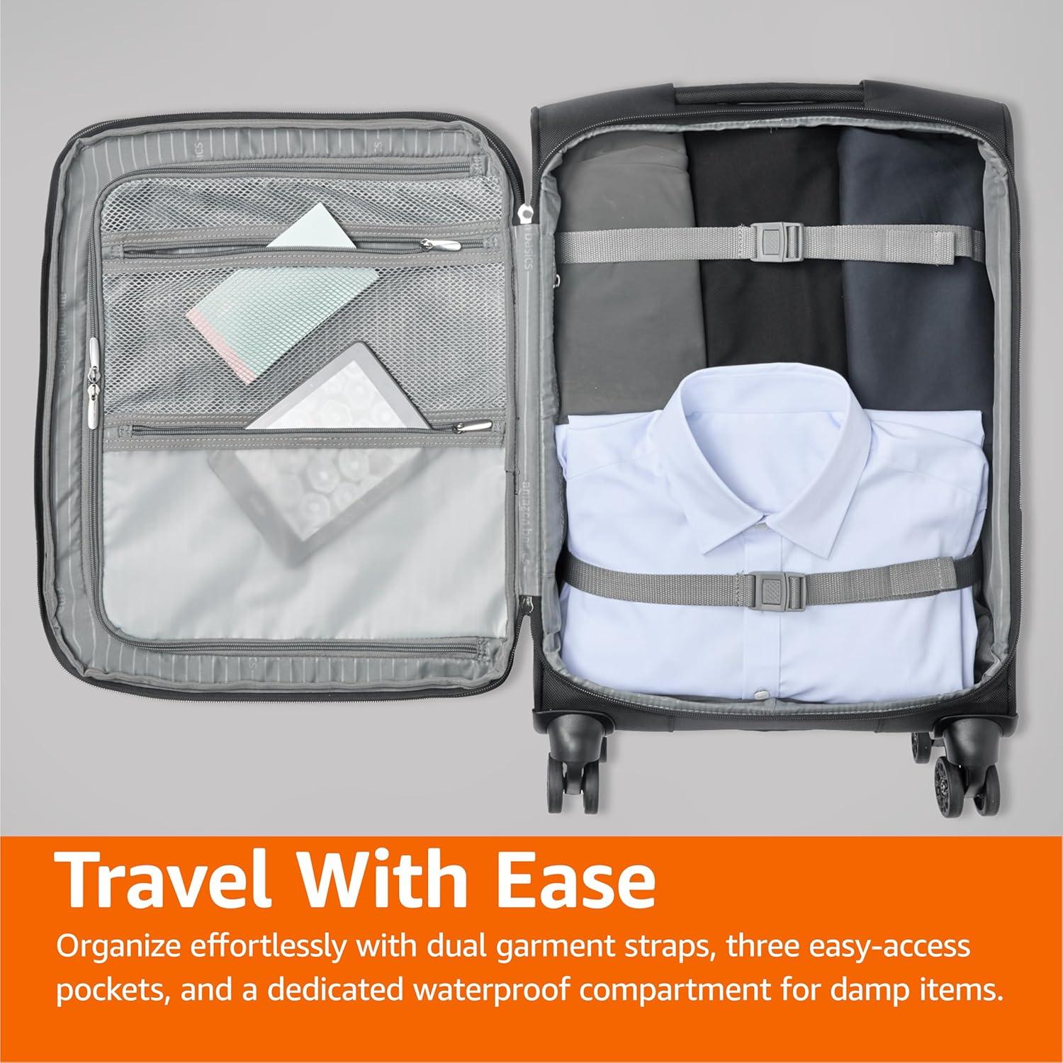 Maleta de Mano Amazon Basics 20" Negra con Cerradura TSA