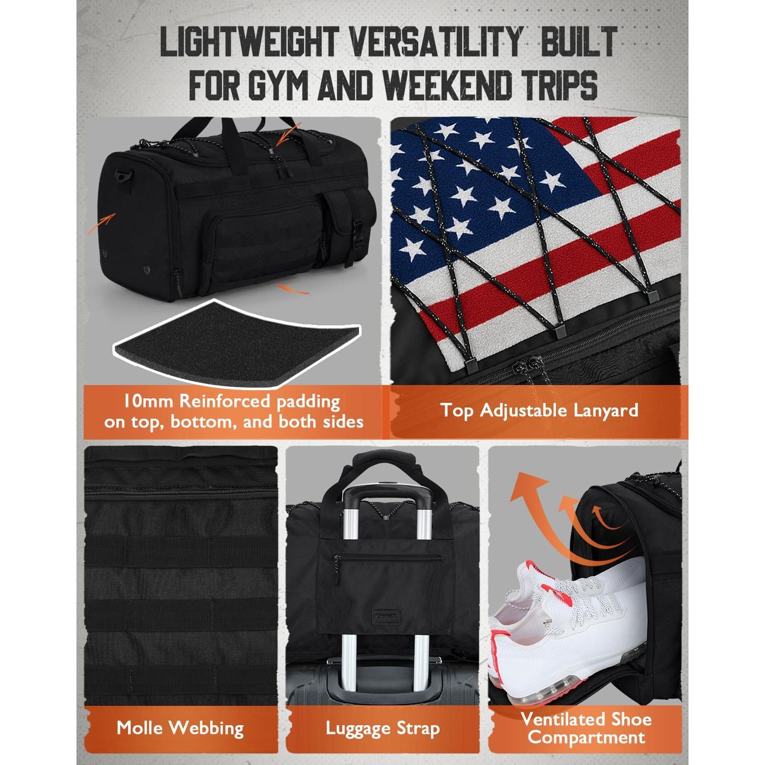 Bolsa de Duffel Gonex 45L Unisex Negra 3 en 1 con Compartimentos