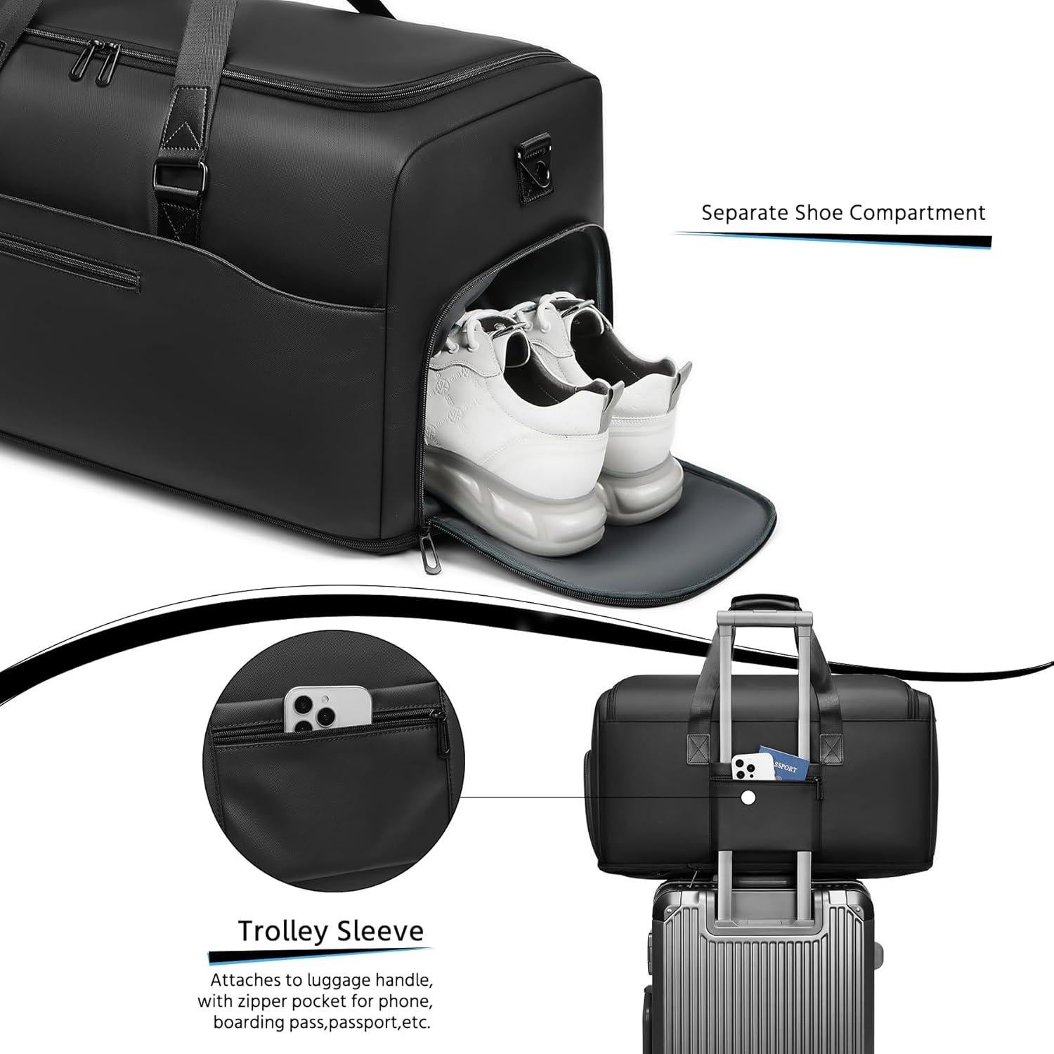 Bolsa de viaje tipo duffle 55L Moulyan negra impermeable