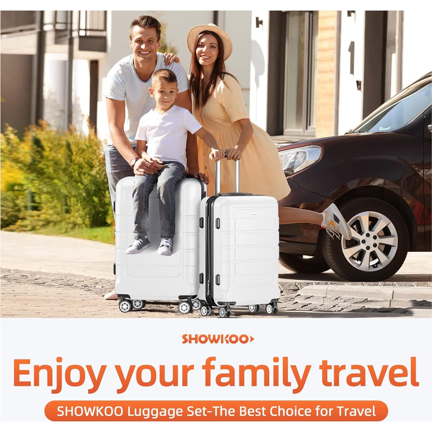 SHOWKOO Juego de Maletas Expandibles 3 Piezas PC+ABS Blancas