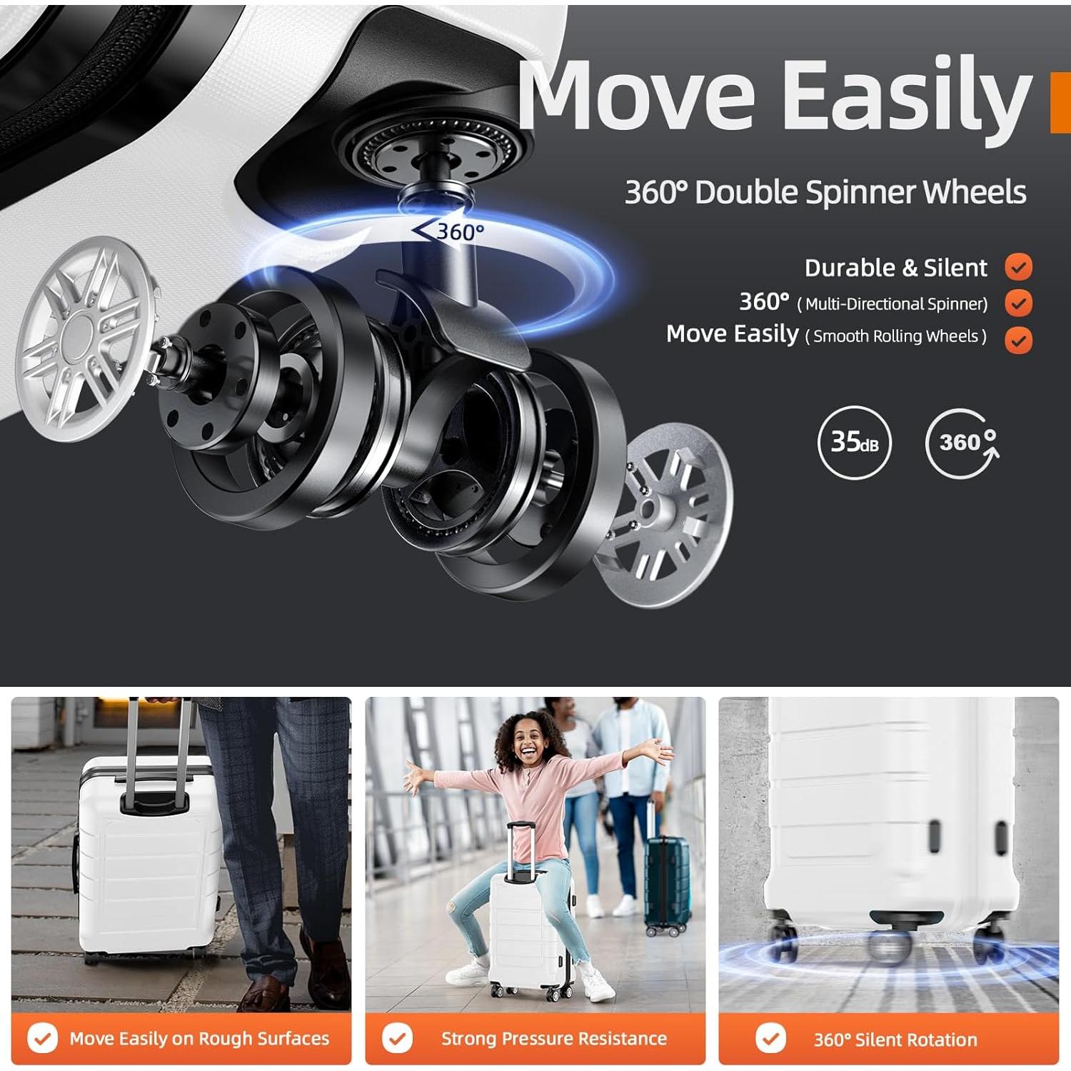 SHOWKOO Juego de Maletas Expandibles 3 Piezas PC+ABS Blancas