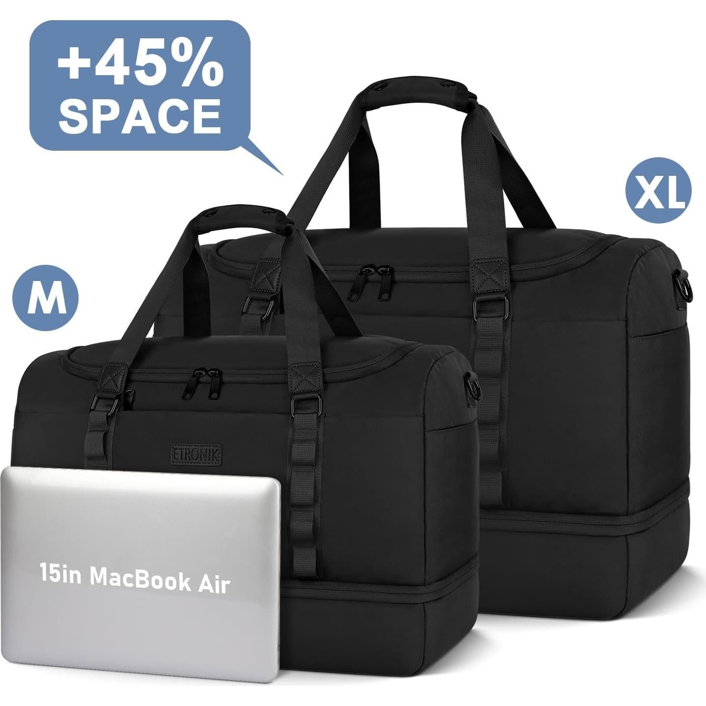 Bolsa de Viaje ETRONIK XL Negra con Compartimento para Zapatos