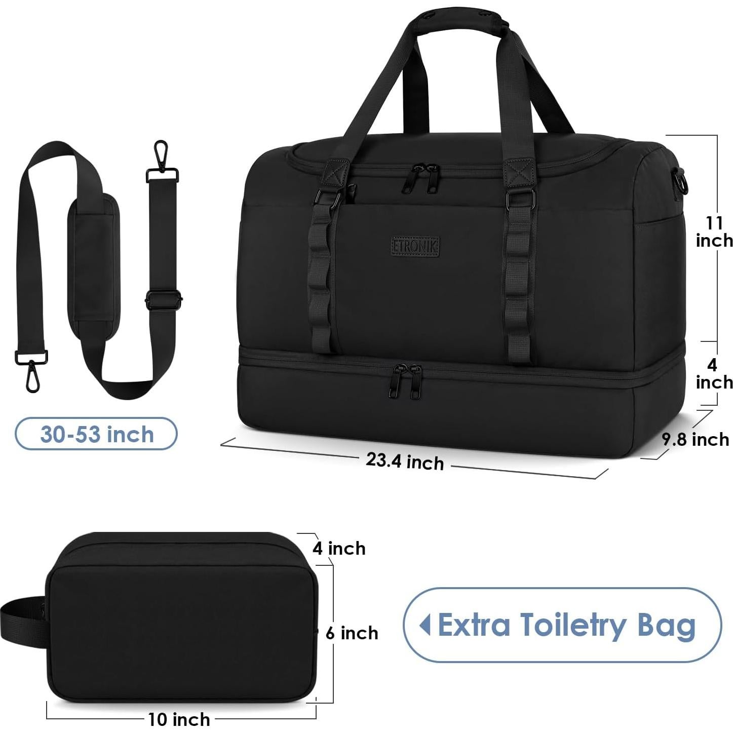 Bolsa de Viaje ETRONIK XL Negra con Compartimento para Zapatos