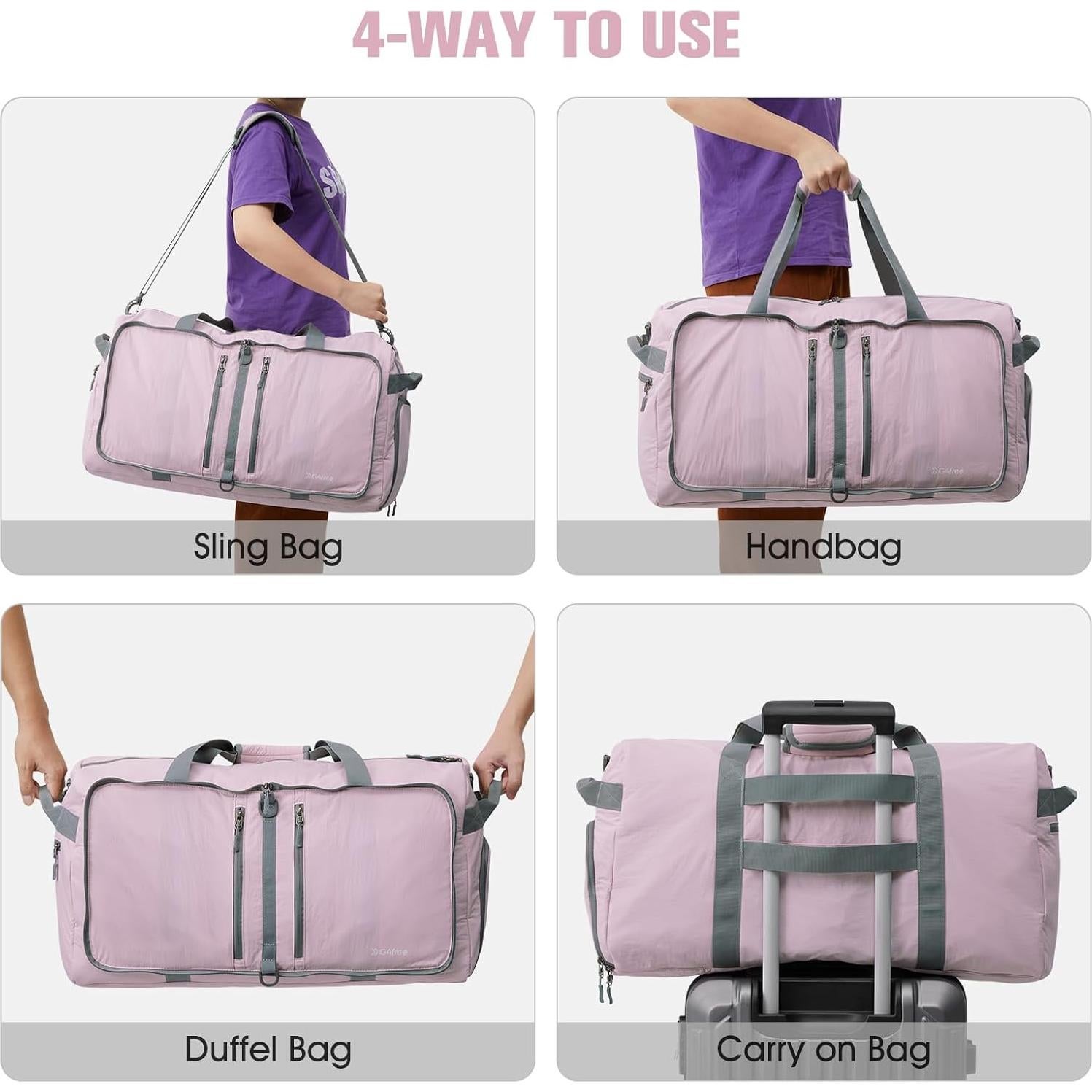 Bolsa de Viaje Plegable G4Free 65L Rosa con Compartimento para Zapatos