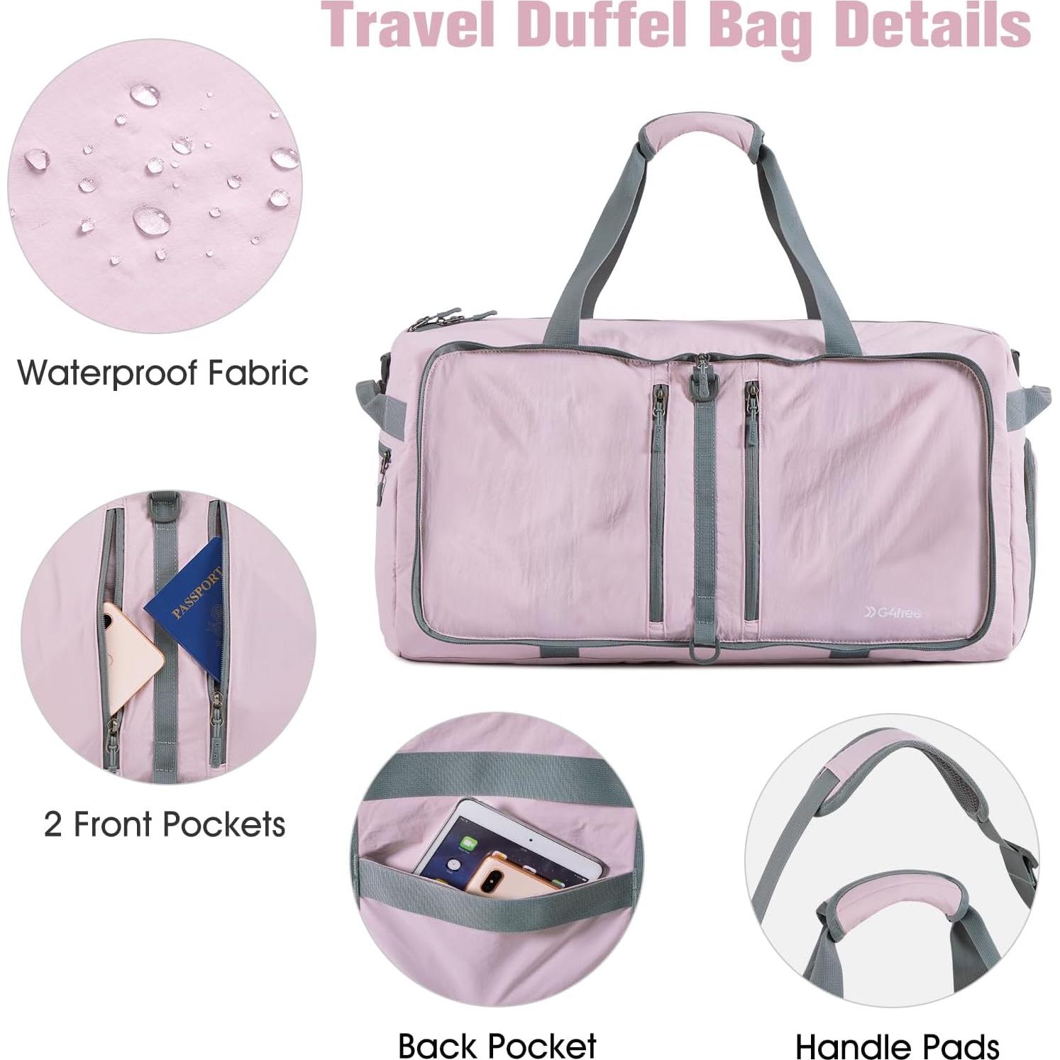 Bolsa de Viaje Plegable G4Free 65L Rosa con Compartimento para Zapatos