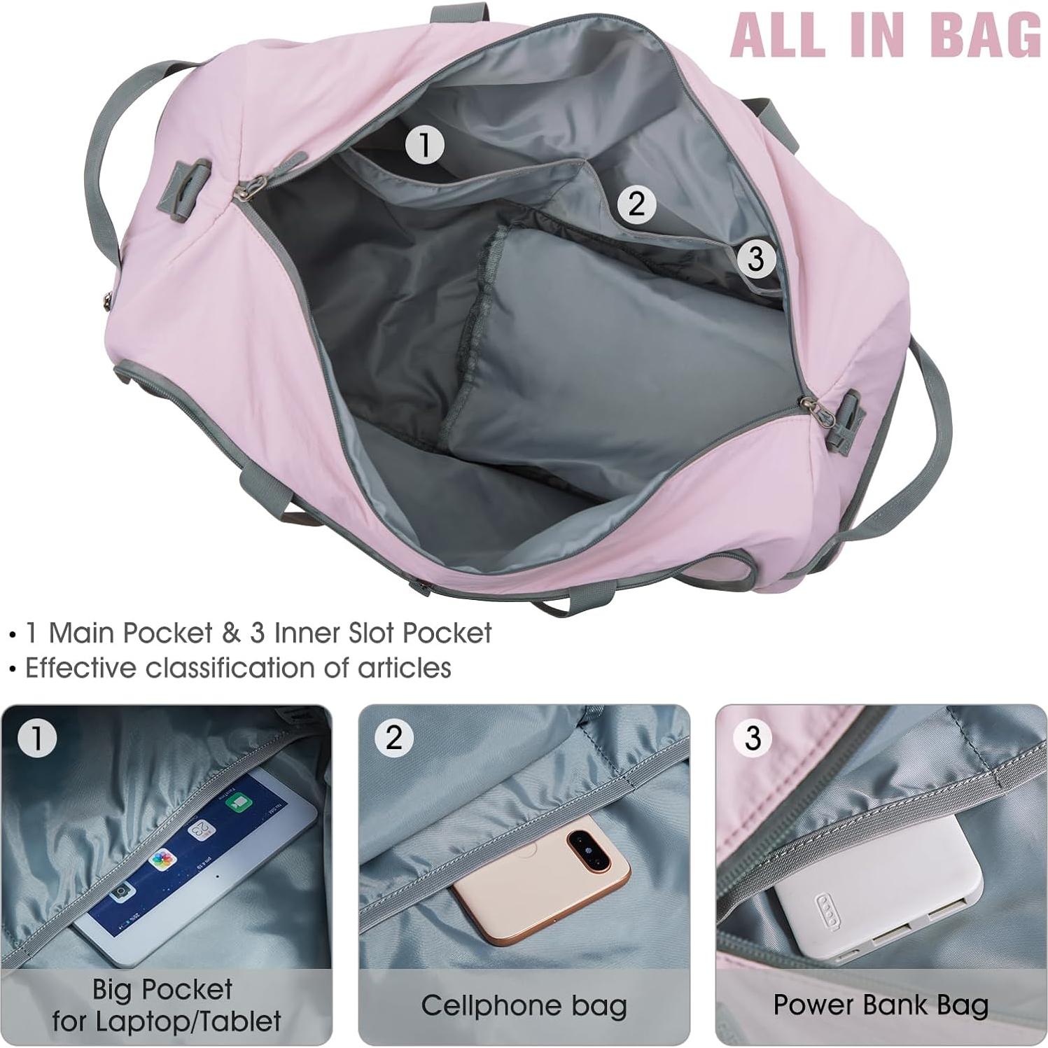 Bolsa de Viaje Plegable G4Free 65L Rosa con Compartimento para Zapatos