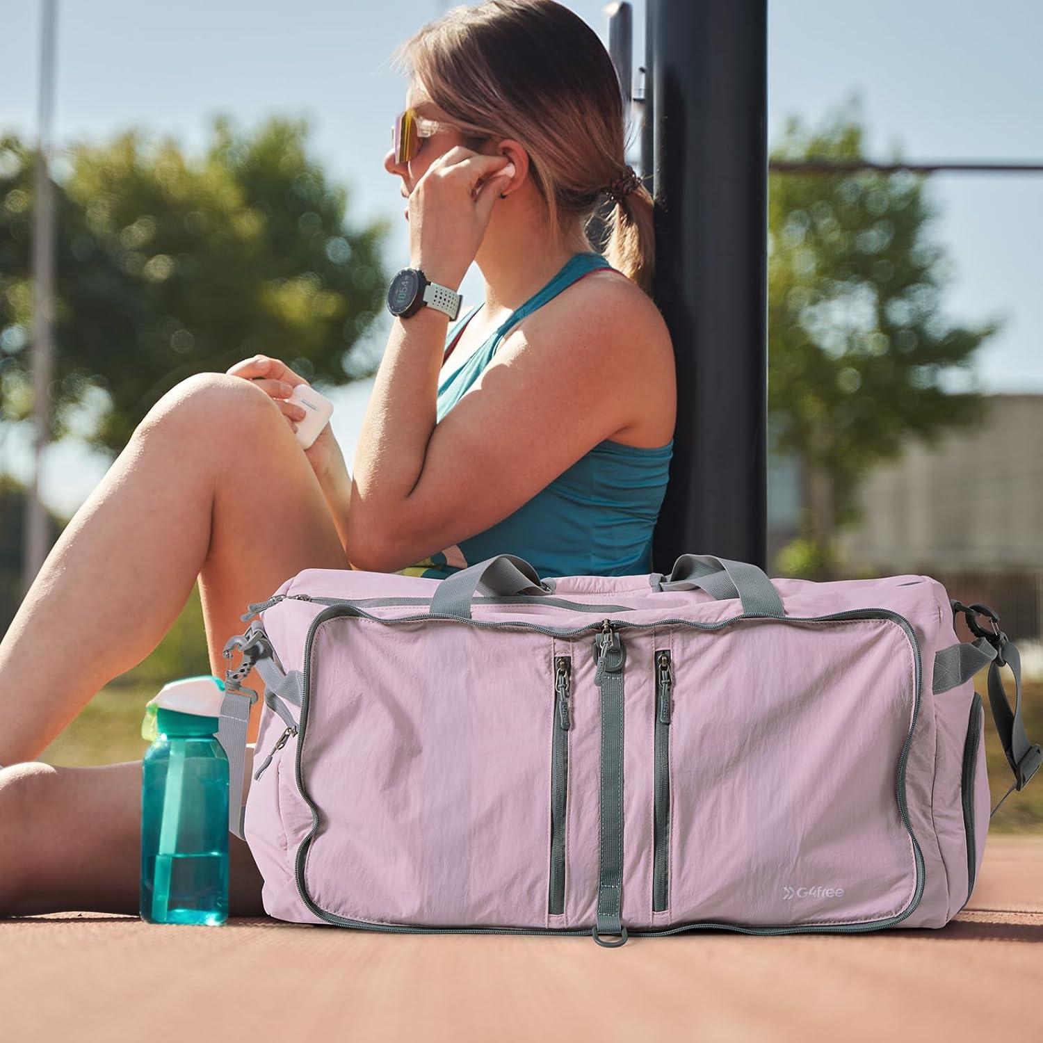 Bolsa de Viaje Plegable G4Free 65L Rosa con Compartimento para Zapatos