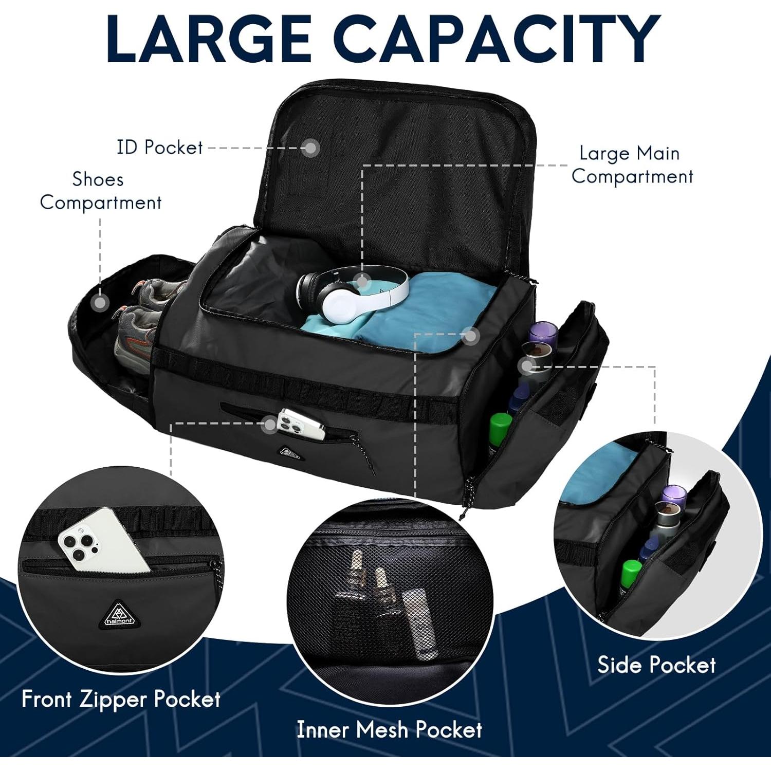 Bolsa de viaje plegable Haimont 60L impermeable negra