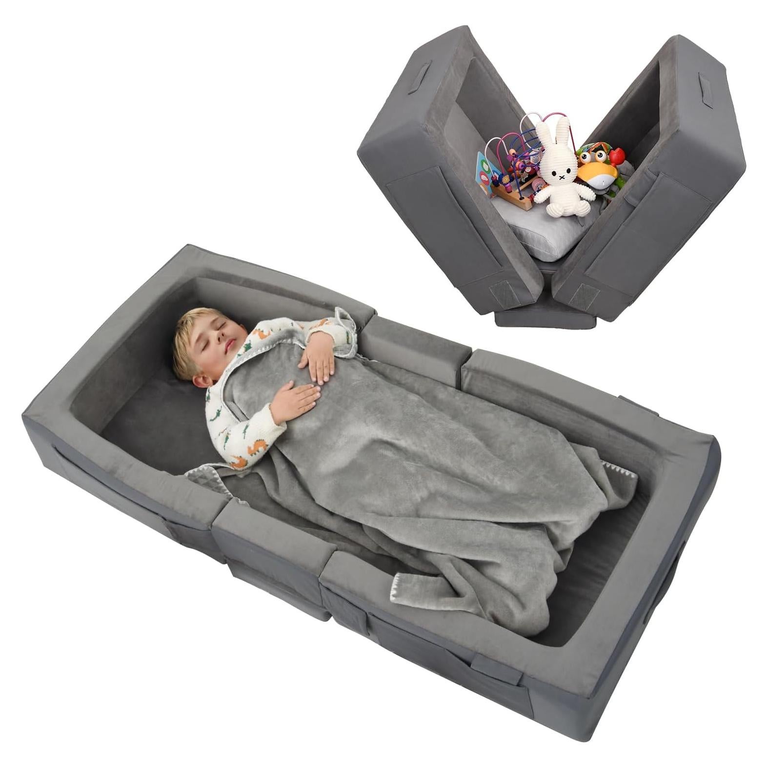 Cama de Viaje Enitya para Niños 18 Meses a 4 Años - Gris