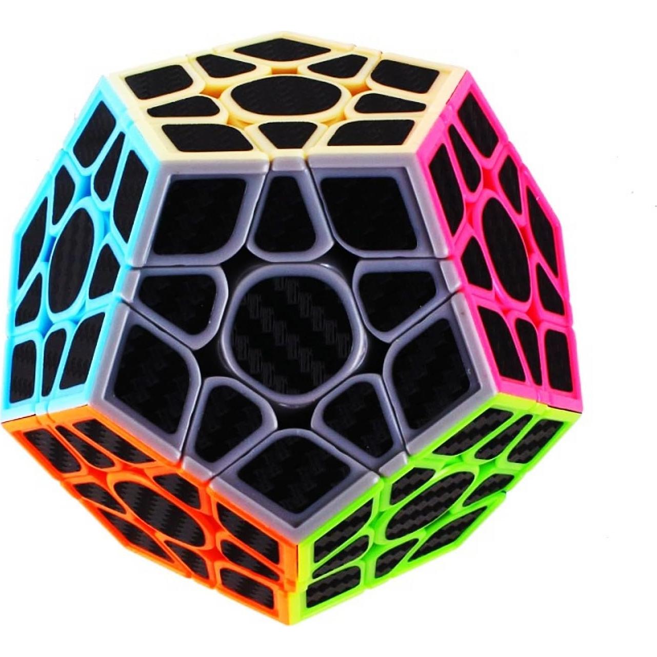 CuberSpeed Phantom Carbon Fiber Sticker 3x3 Pentagonal Dodecahedron stickerless Magic Cube Kilominx 3x3x3 with Black Sticker Speed Cube 12-Sided Brain Teaser Puzzle