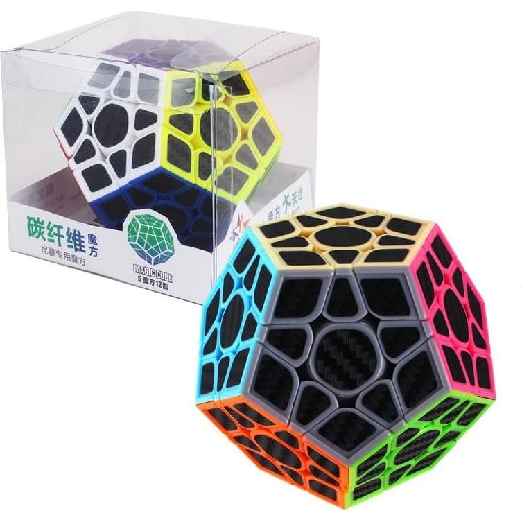 CuberSpeed Phantom Carbon Fiber Sticker 3x3 Pentagonal Dodecahedron stickerless Magic Cube Kilominx 3x3x3 with Black Sticker Speed Cube 12-Sided Brain Teaser Puzzle