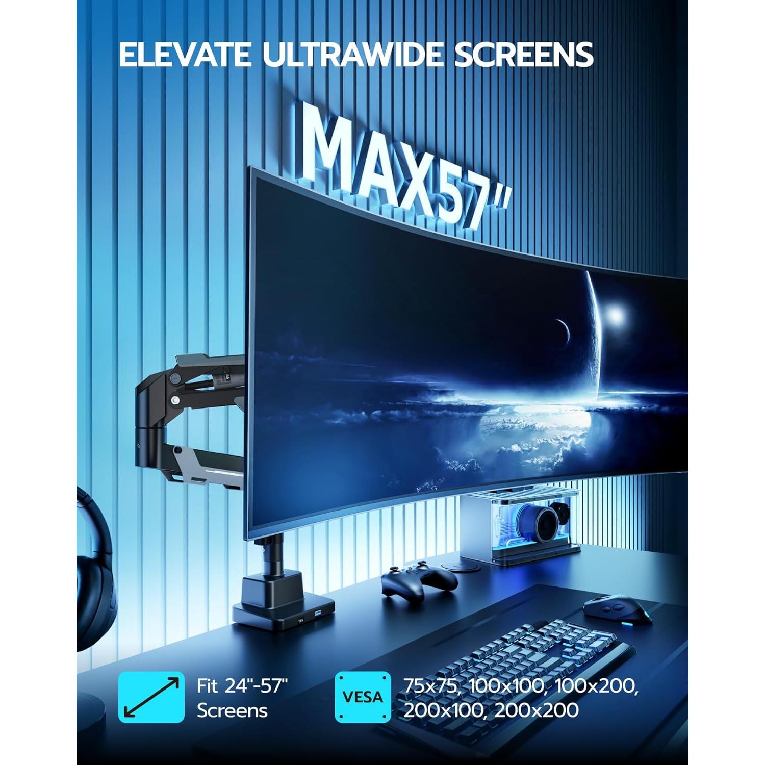 Soporte de Monitor ARES WING Ajustable hasta 30kg Negro