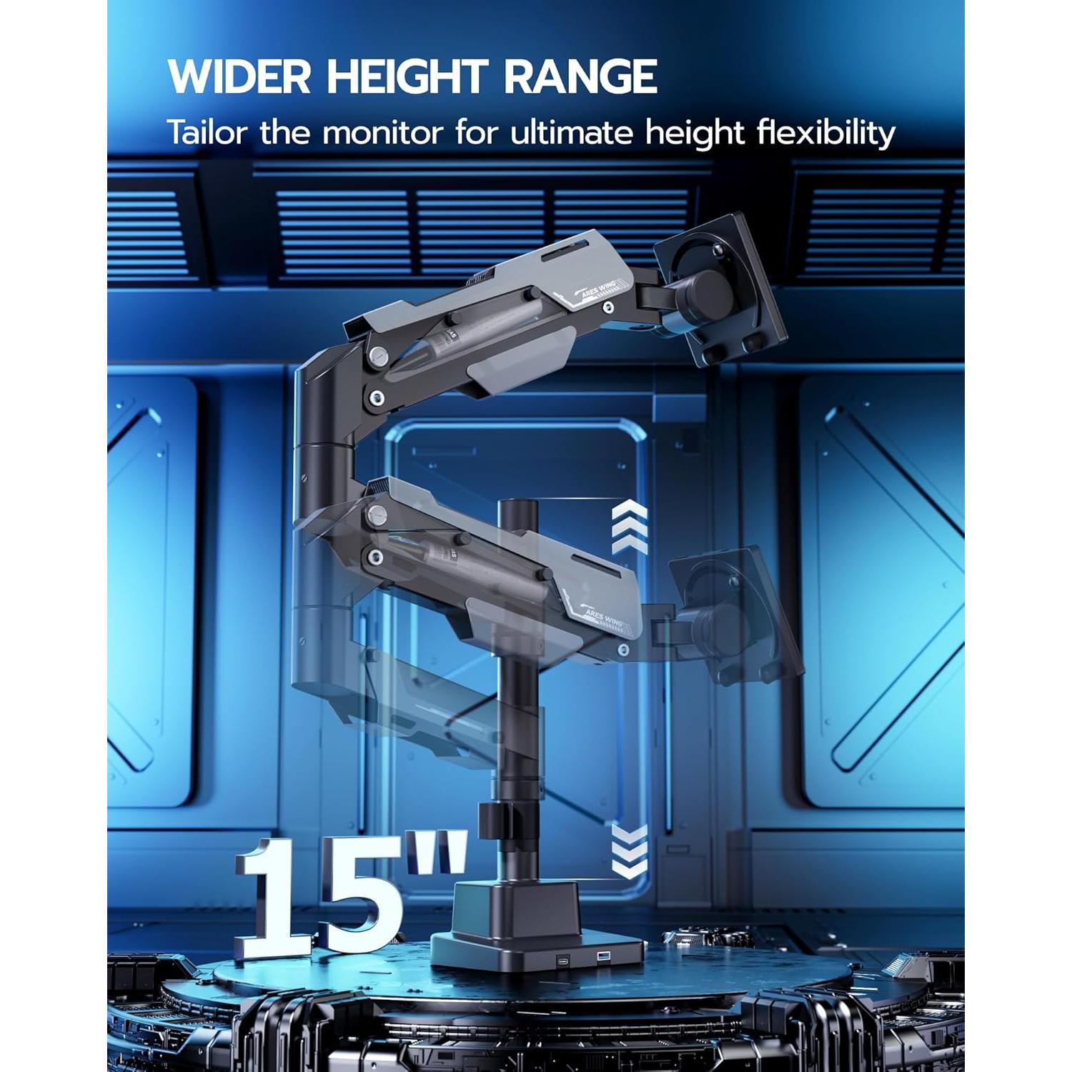 Soporte de Monitor ARES WING Ajustable hasta 30kg Negro