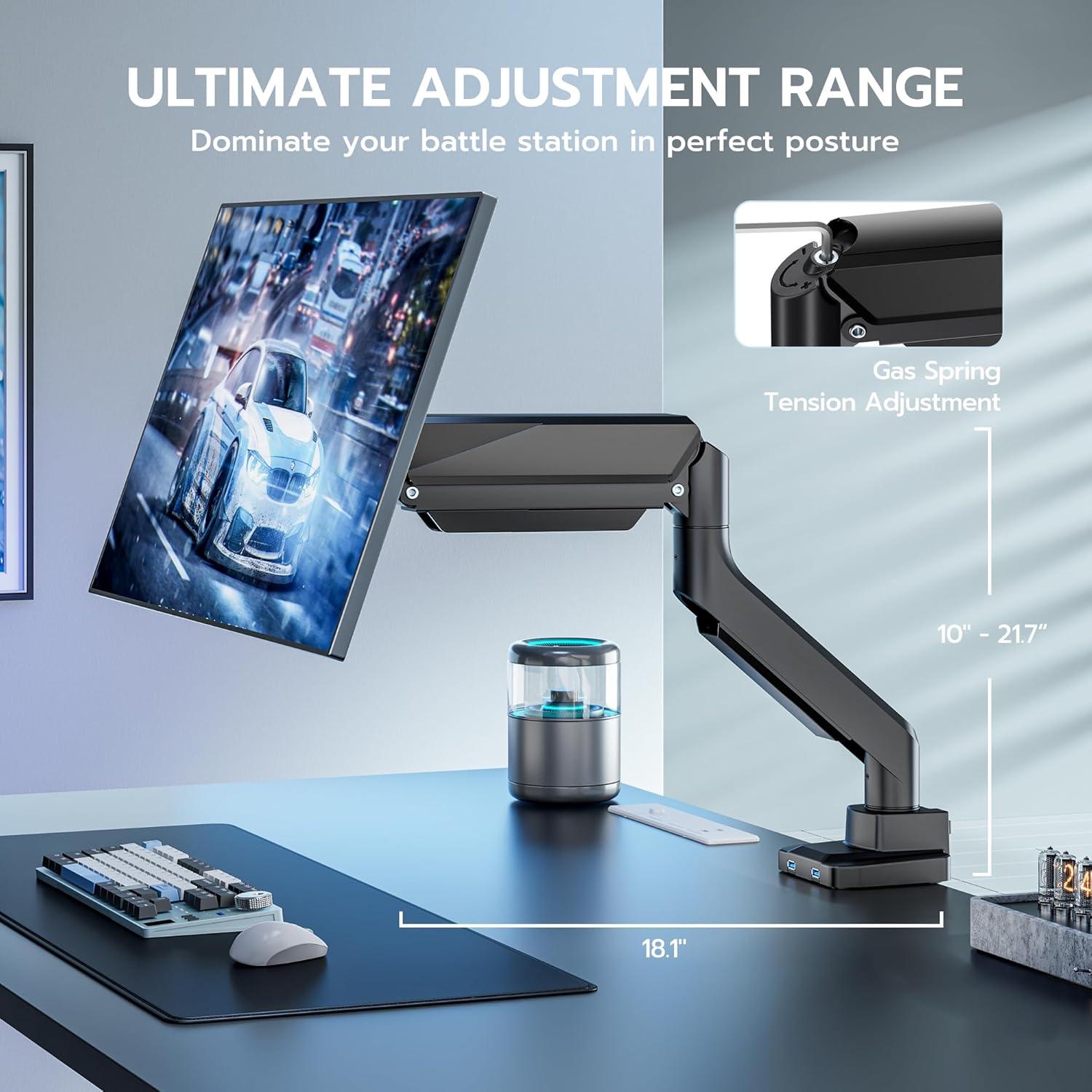 Brazo de Monitor ARES WING Ajustable 13"-49" Negro con USB