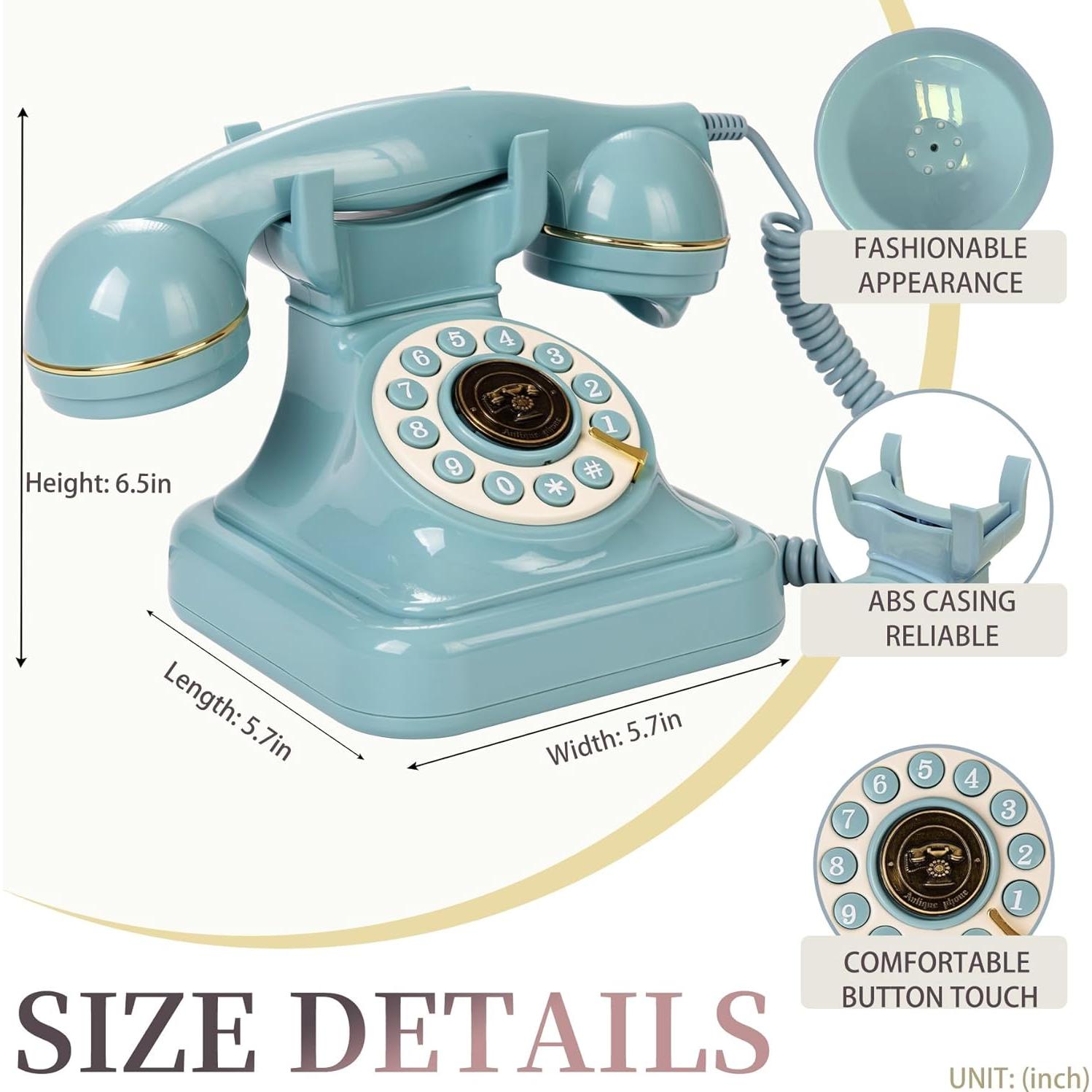 Teléfono de Línea Fija Retro WORVABE Azul con Redial