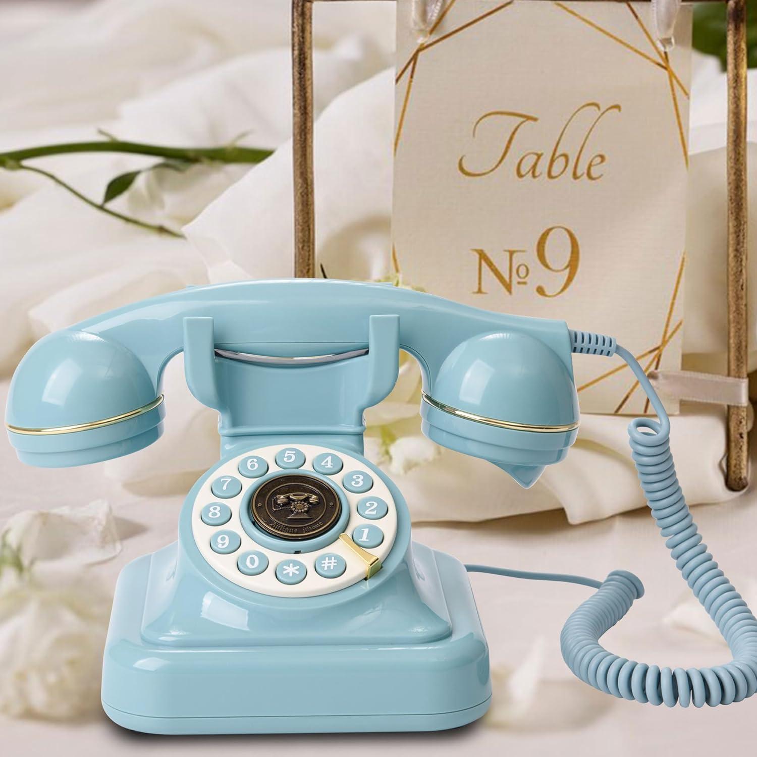 Teléfono de Línea Fija Retro WORVABE Azul con Redial