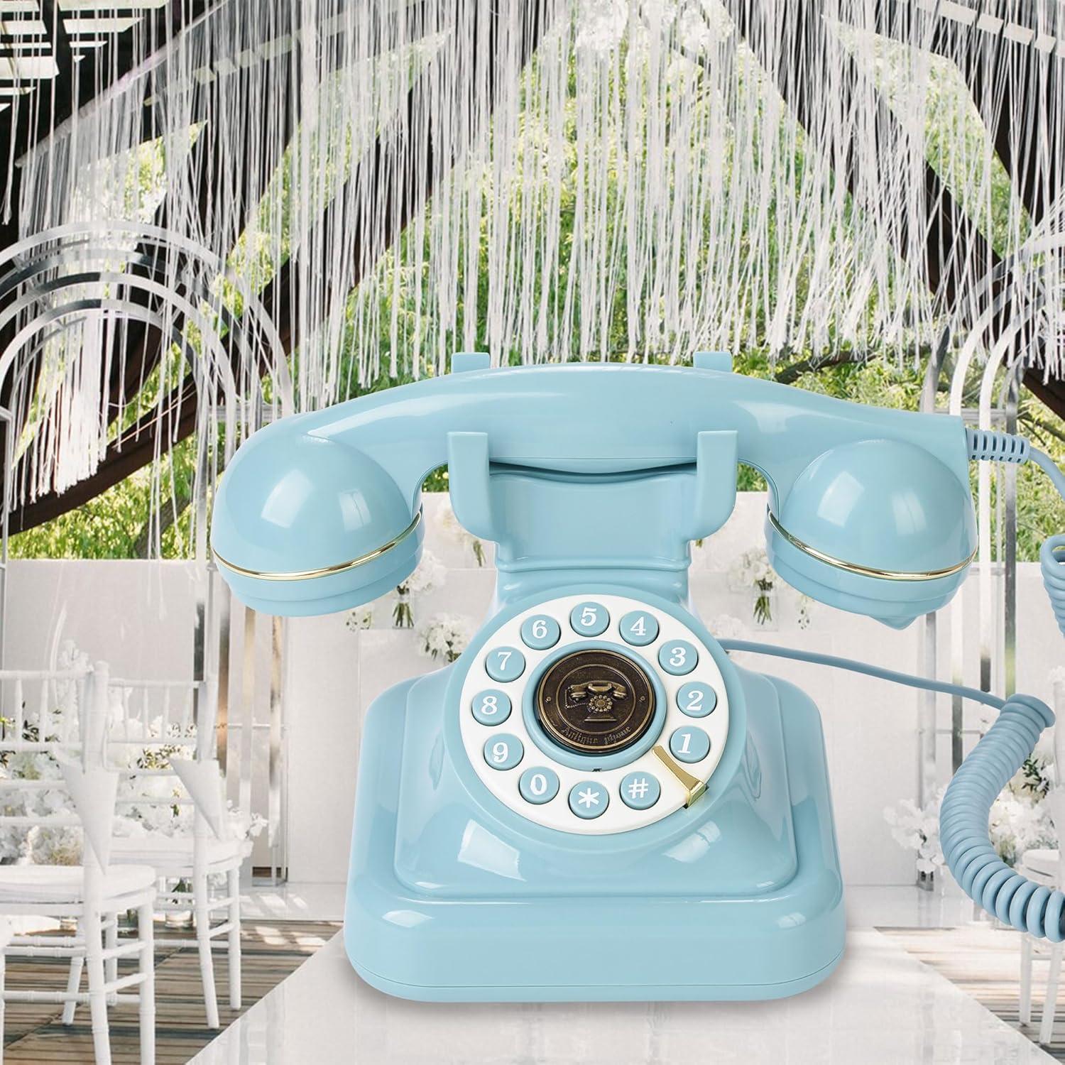 Teléfono de Línea Fija Retro WORVABE Azul con Redial