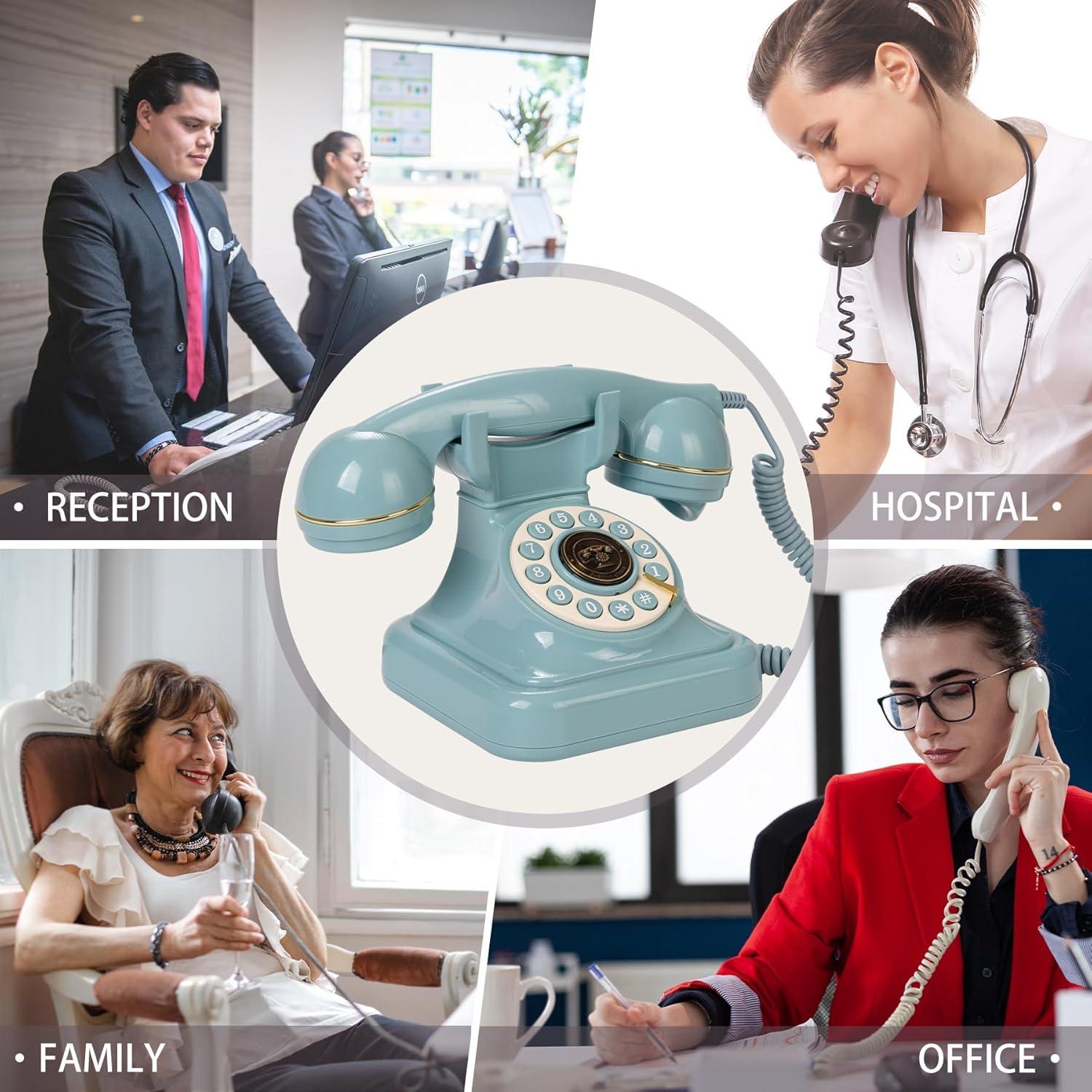 Teléfono de Línea Fija Retro WORVABE Azul con Redial