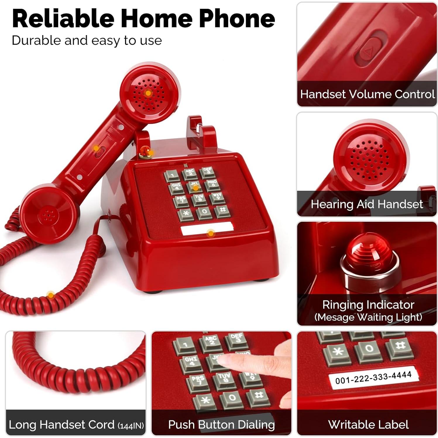 Teléfono de Mesa Analógico Sangyn Retro 2500 Rojo