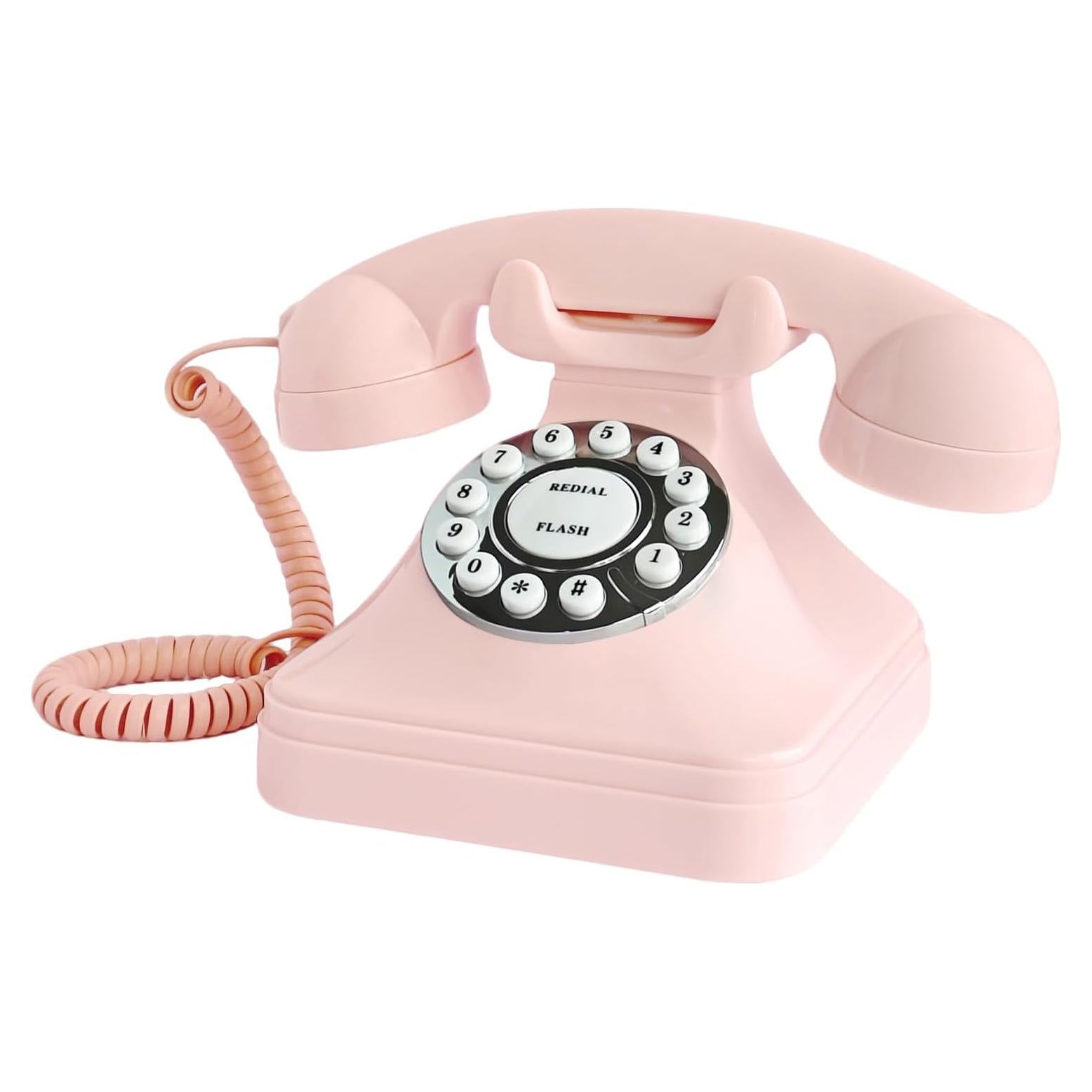 TelPal Teléfono de Línea Fija Retro Rosa con Marcado por Botón
