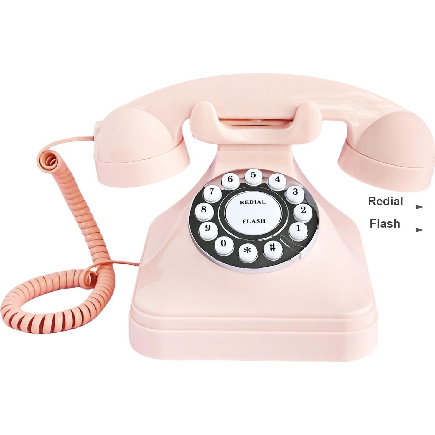 TelPal Teléfono de Línea Fija Retro Rosa con Marcado por Botón