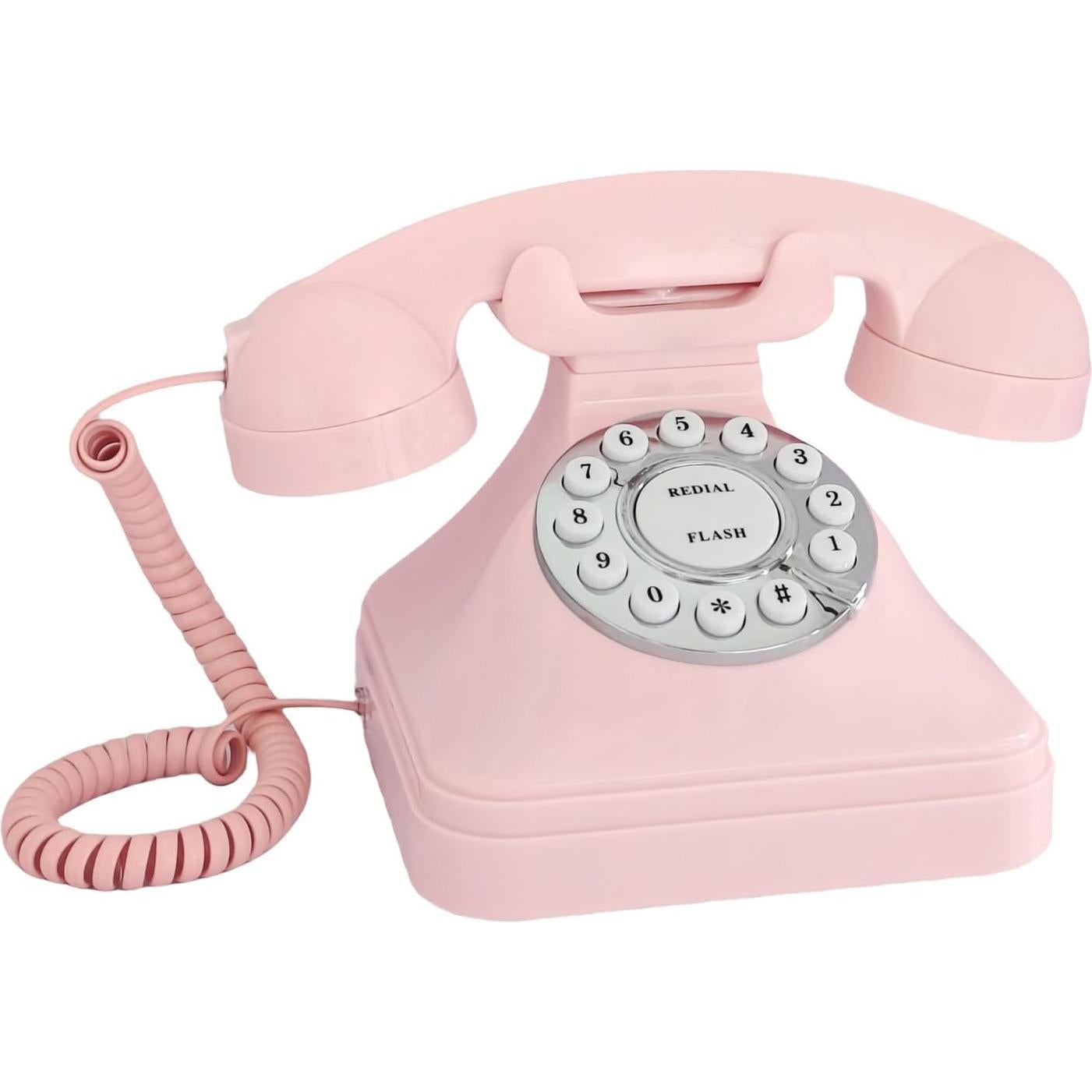 TelPal Teléfono de Línea Fija Retro Rosa con Marcado por Botón