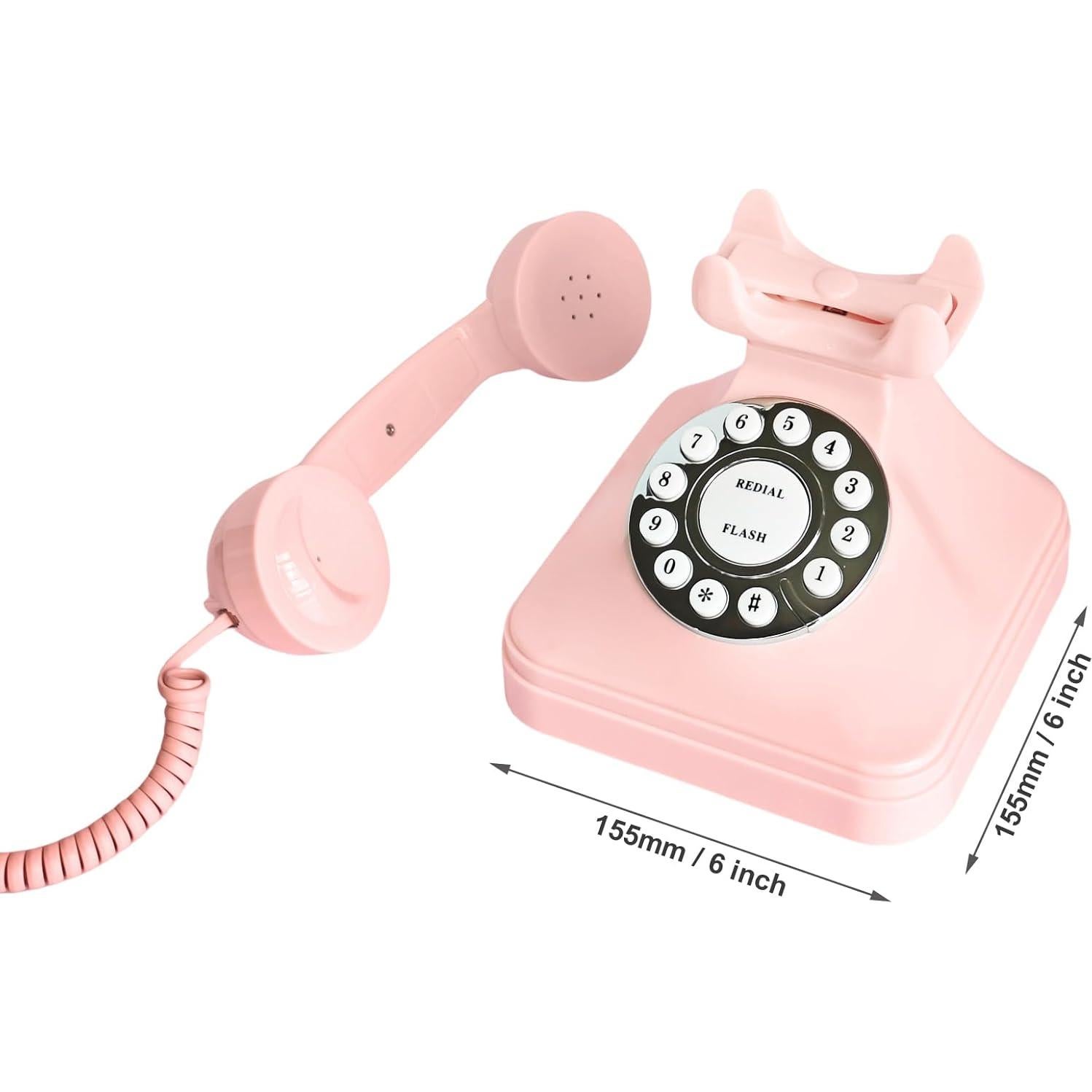 TelPal Teléfono de Línea Fija Retro Rosa con Marcado por Botón