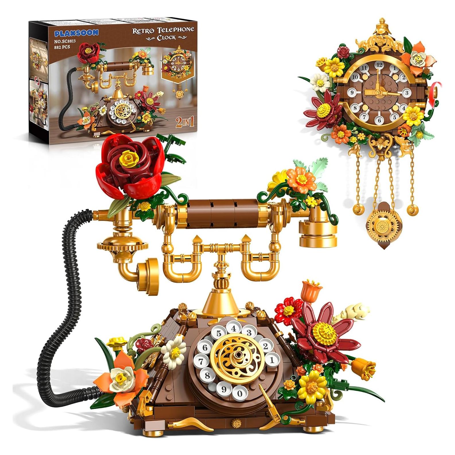 Set de Construcción Retro Teléfono y Reloj PLAXSOON 882 Piezas