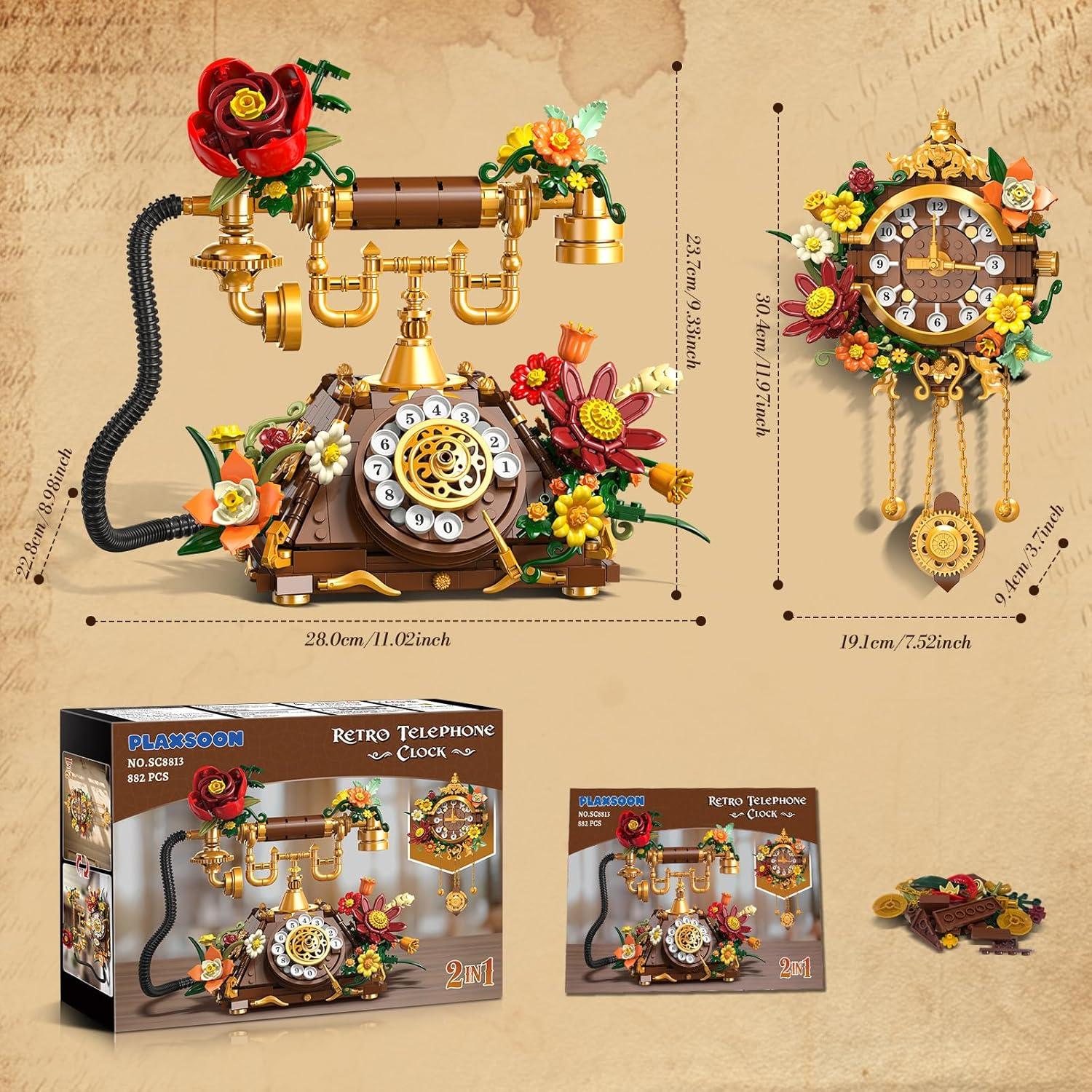 Set de Construcción Retro Teléfono y Reloj PLAXSOON 882 Piezas