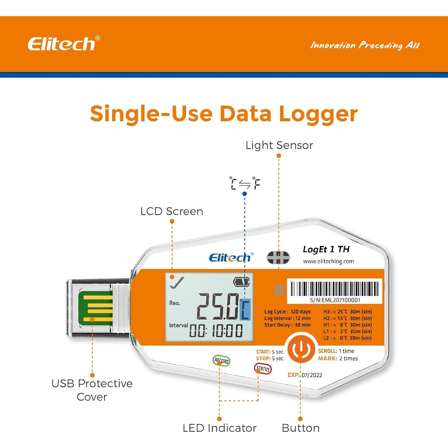 Registradores de Datos de Temperatura y Humedad Elitech 10 Unidades