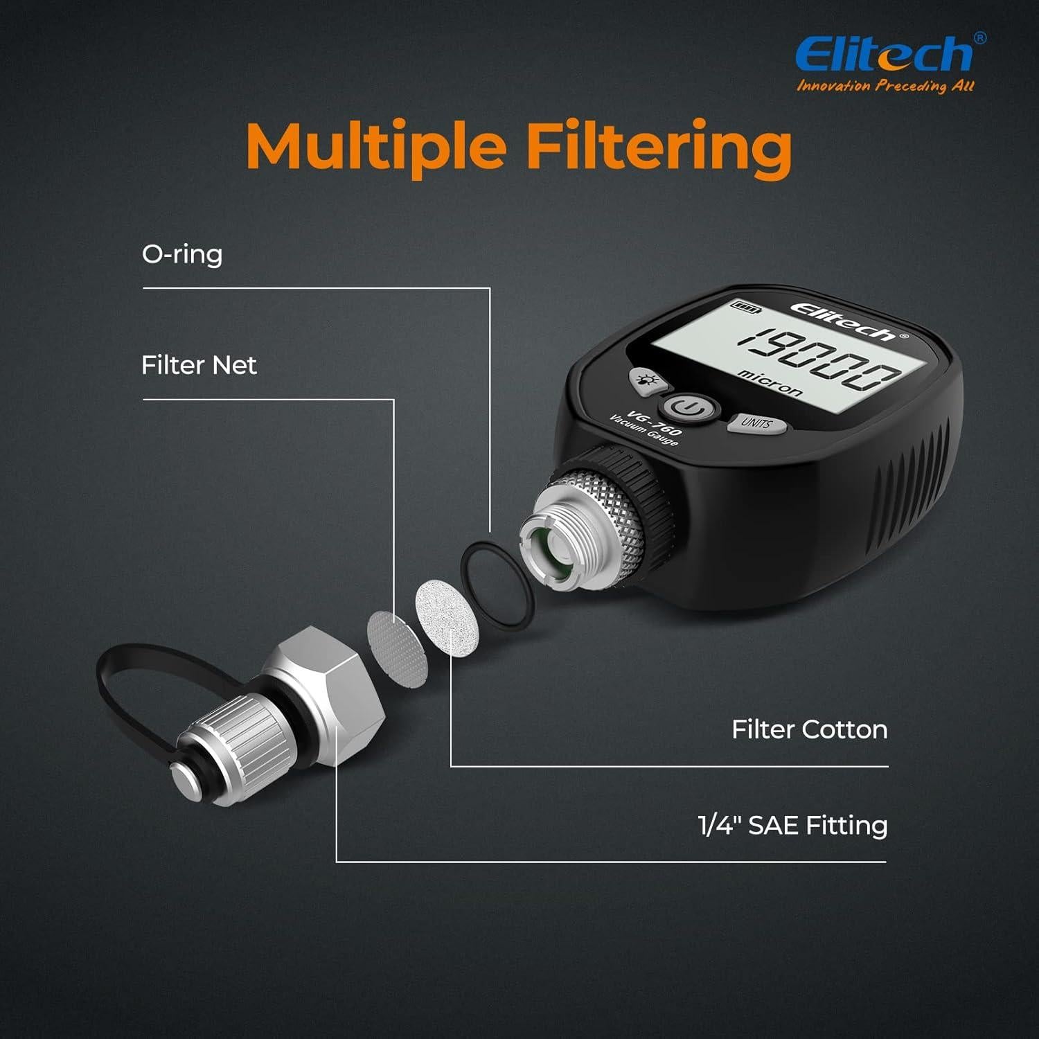 Medidor de Vacío Digital Elitech VG-760 0-19000 Micrón HVAC