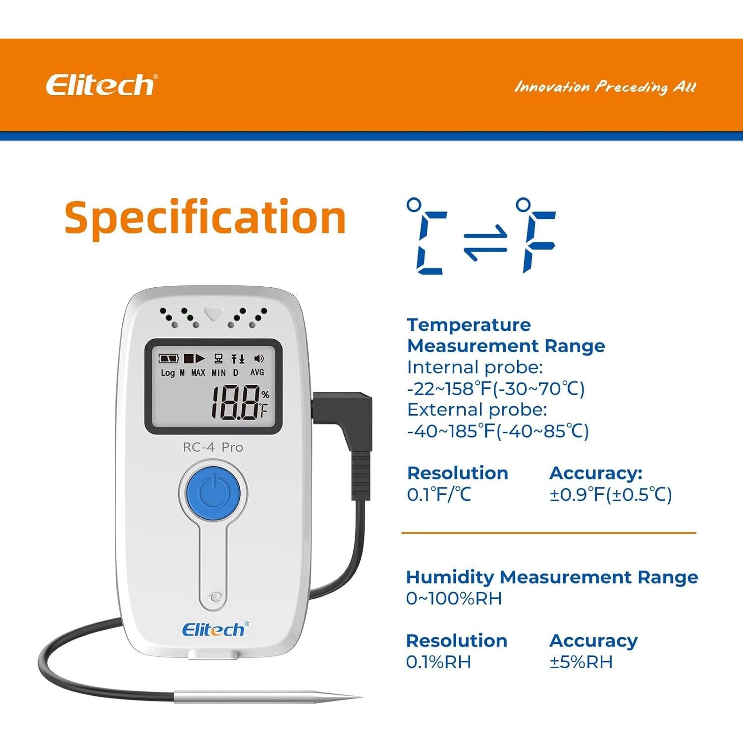 Registrador Digital de Temperatura y Humedad Elitech RC-4HC