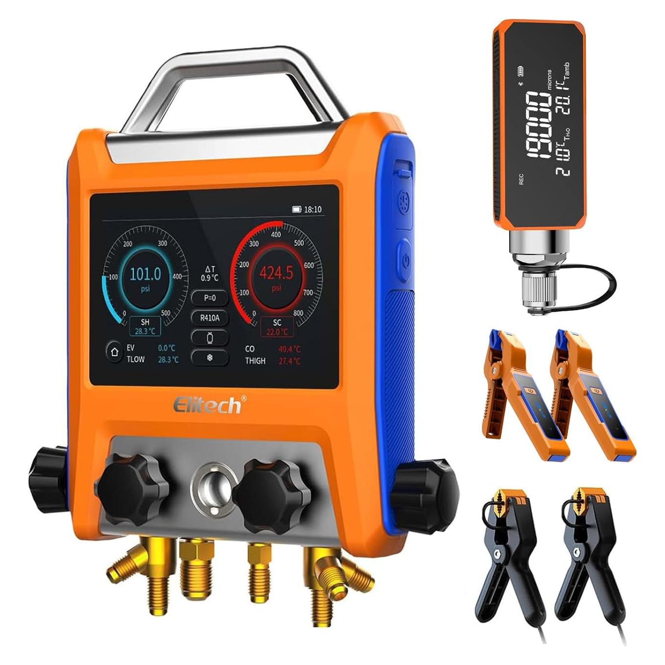 Manómetro Digital Elitech EMG-40Vpro con Medidor de Vacío y Pinzas