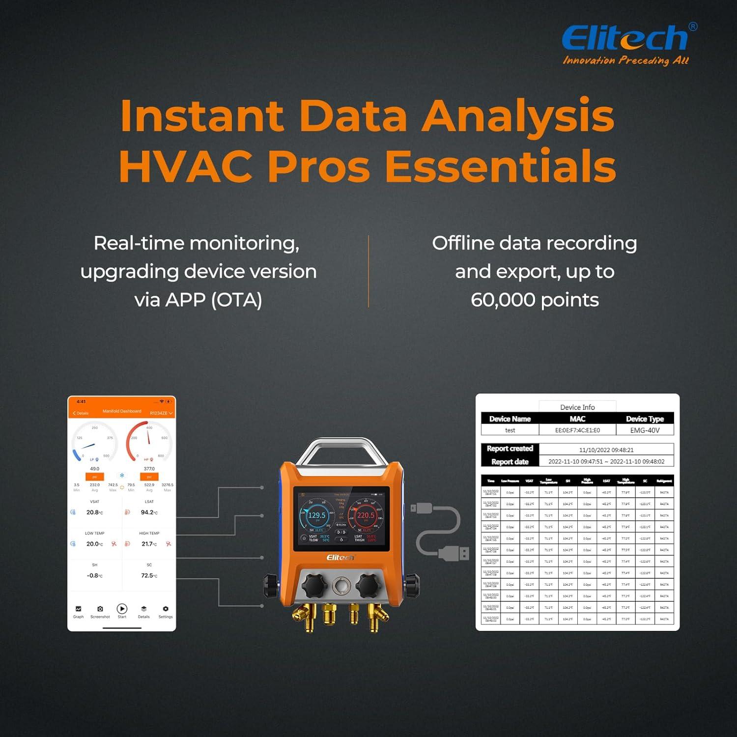 Manómetro Digital Elitech EMG-40Vpro con Medidor de Vacío y Pinzas