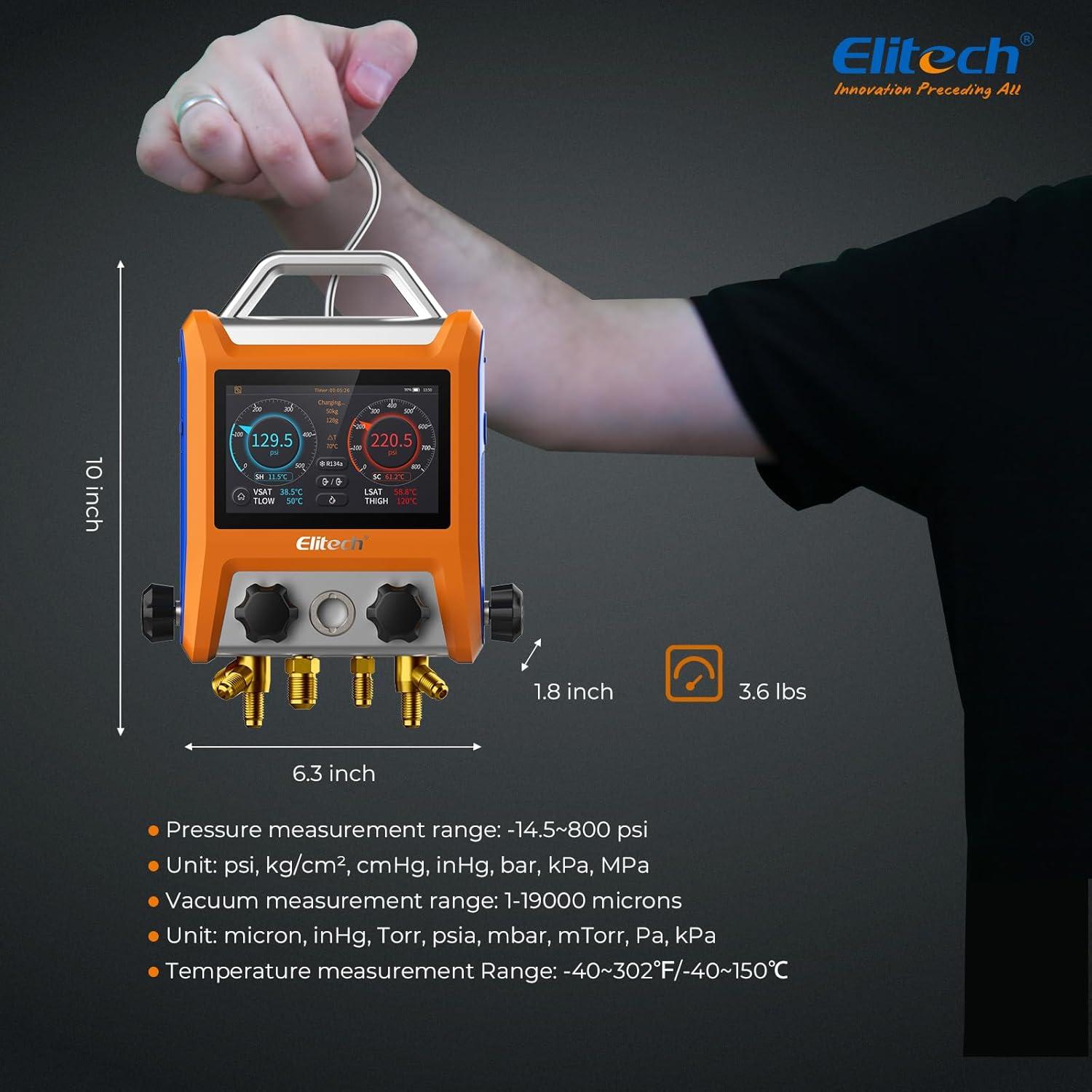 Manómetro Digital Elitech EMG-40Vpro con Medidor de Vacío y Pinzas