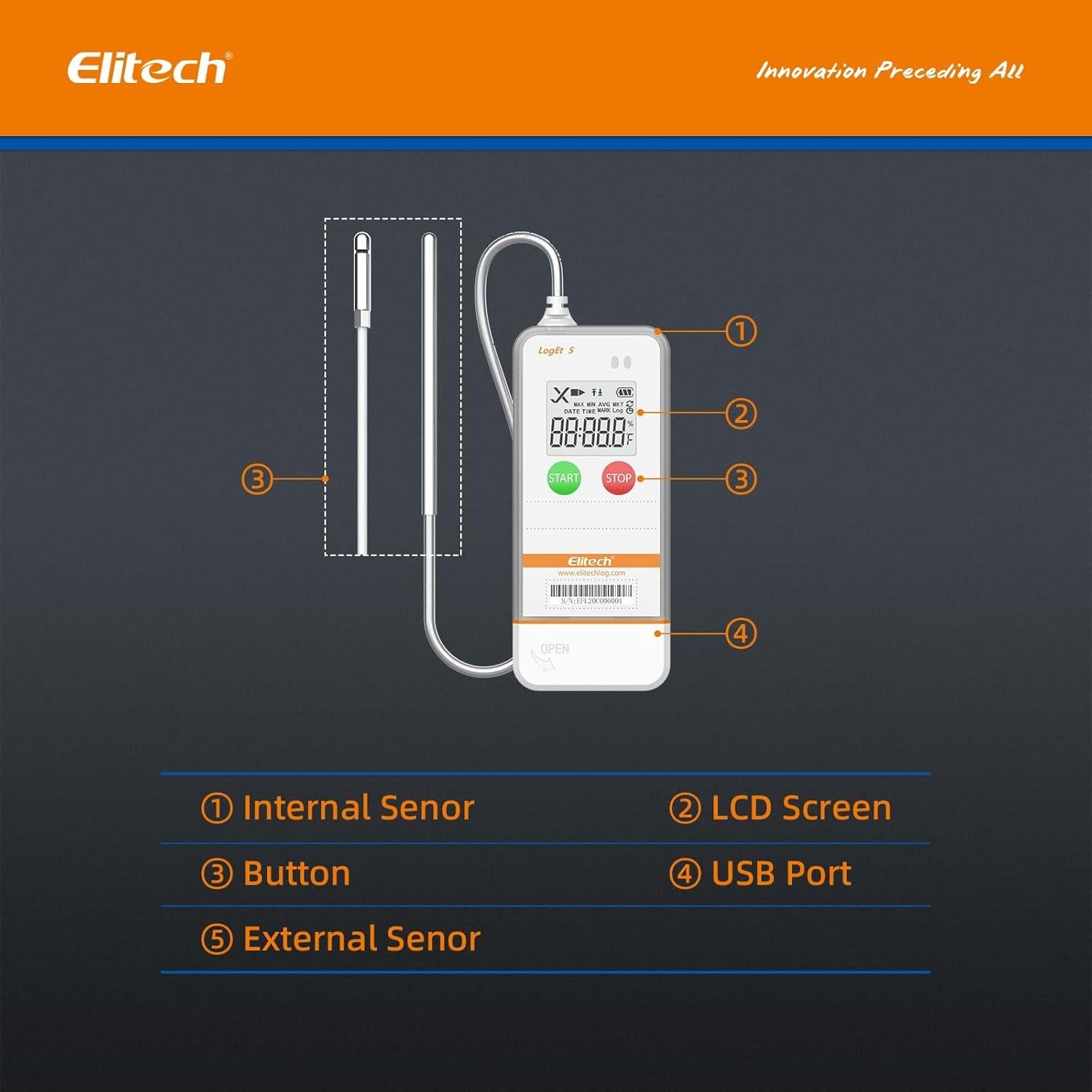 Registrador de Datos de Temperatura Elitech LogEt5T USB Reutilizable