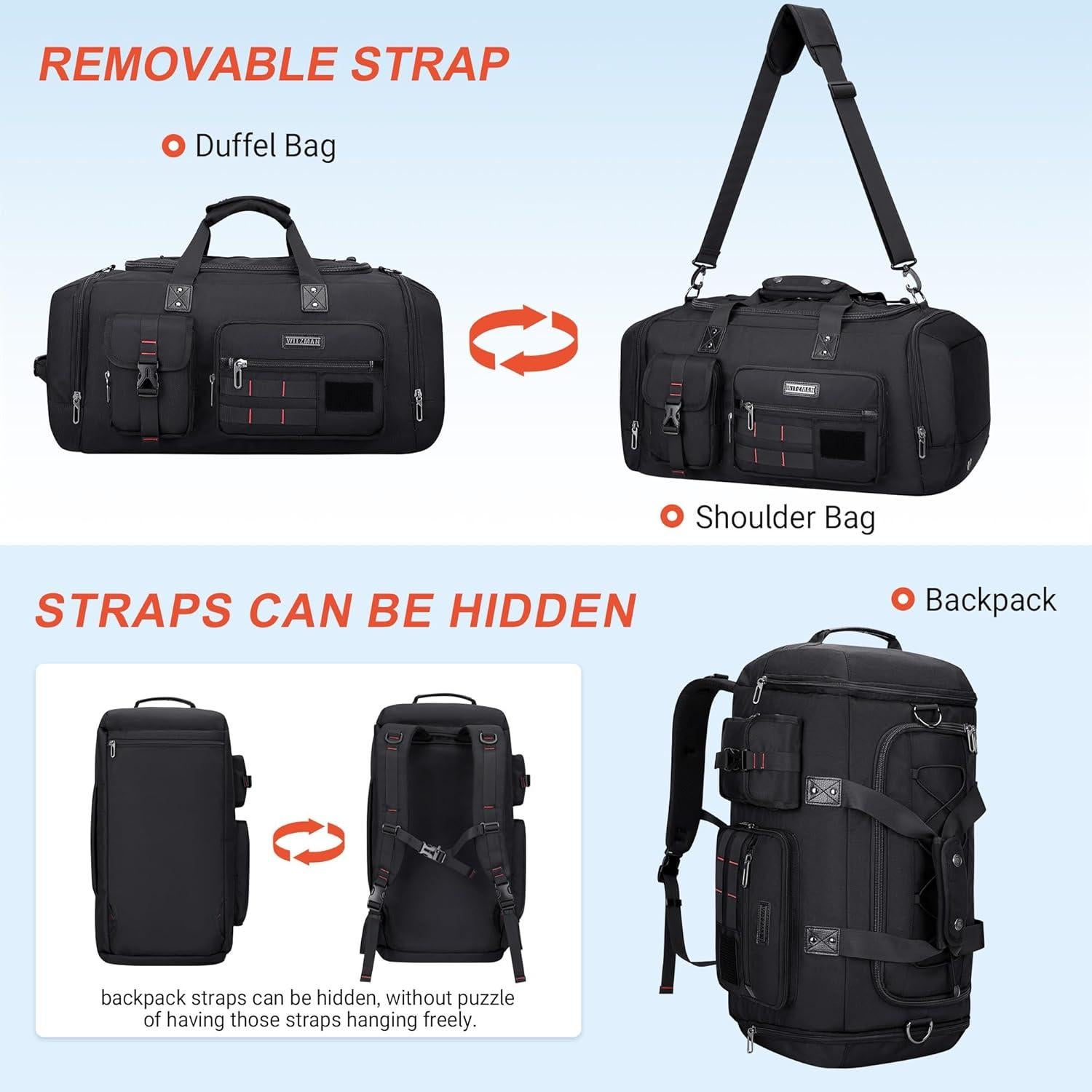 Bolsa de Viaje Duffel WITZMAN 3 en 1 para Hombres Negra