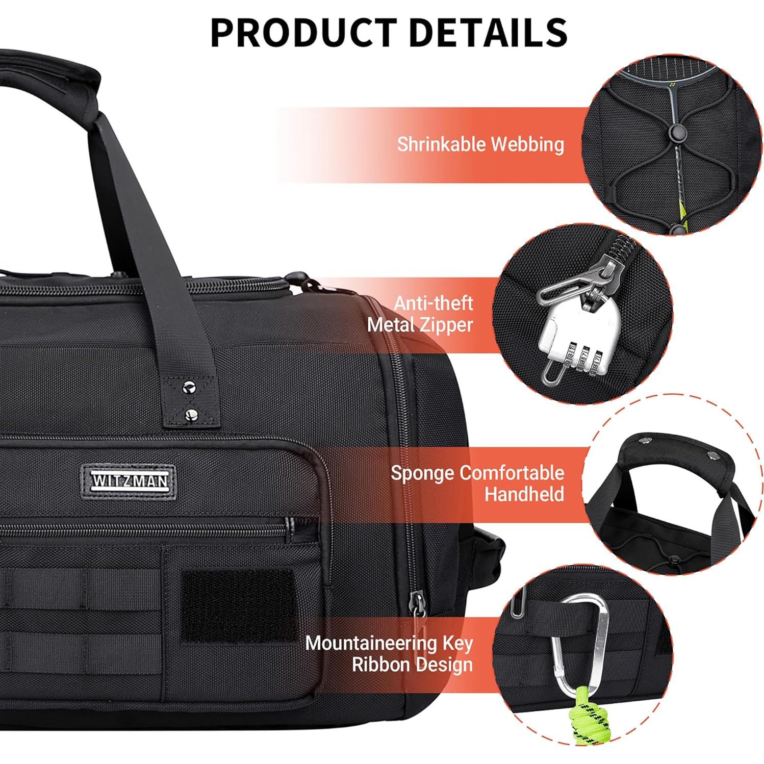 Bolsa de Viaje Duffel WITZMAN 3 en 1 para Hombres Negra