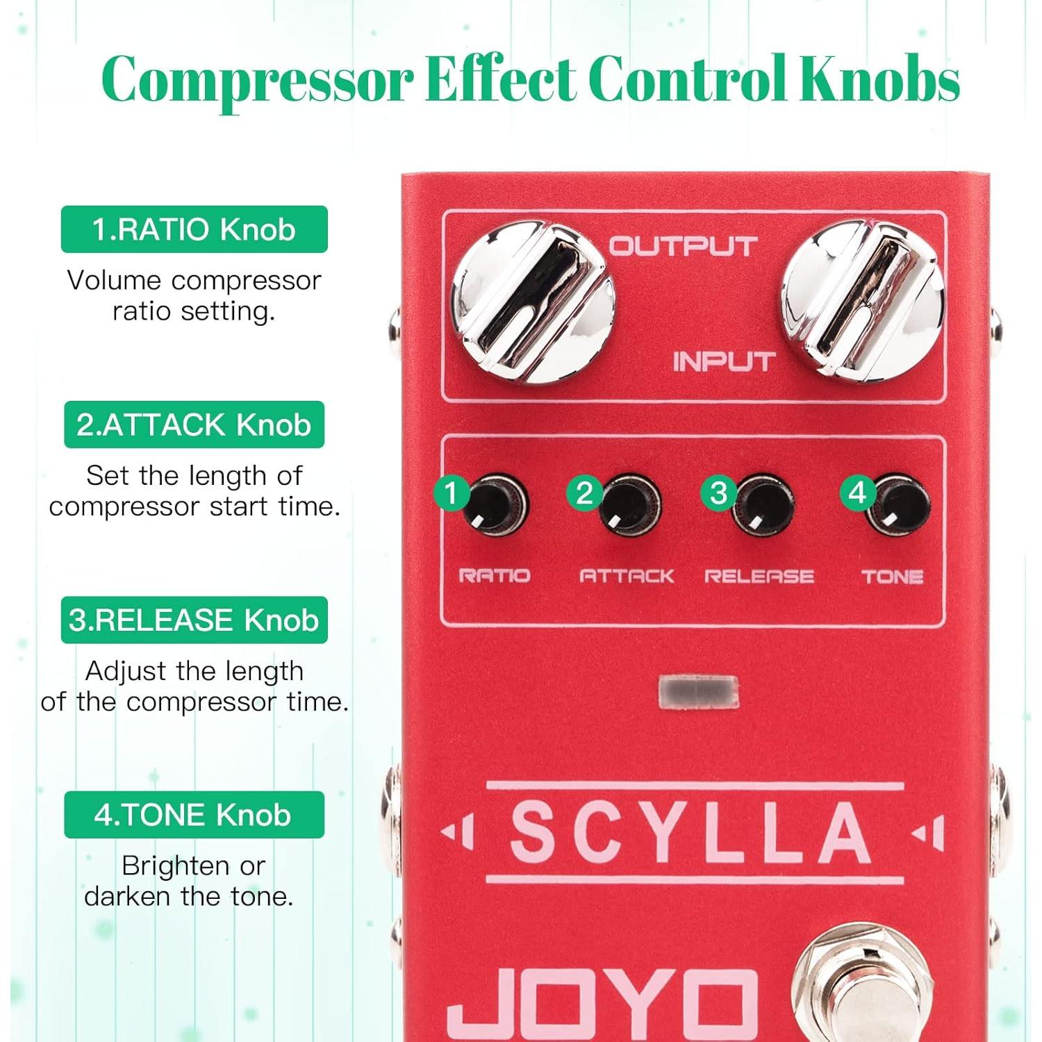 Pedal Compresor para Bajo JOYO R-27 SCYLLA, Bajo Ruido y Control Dinámico